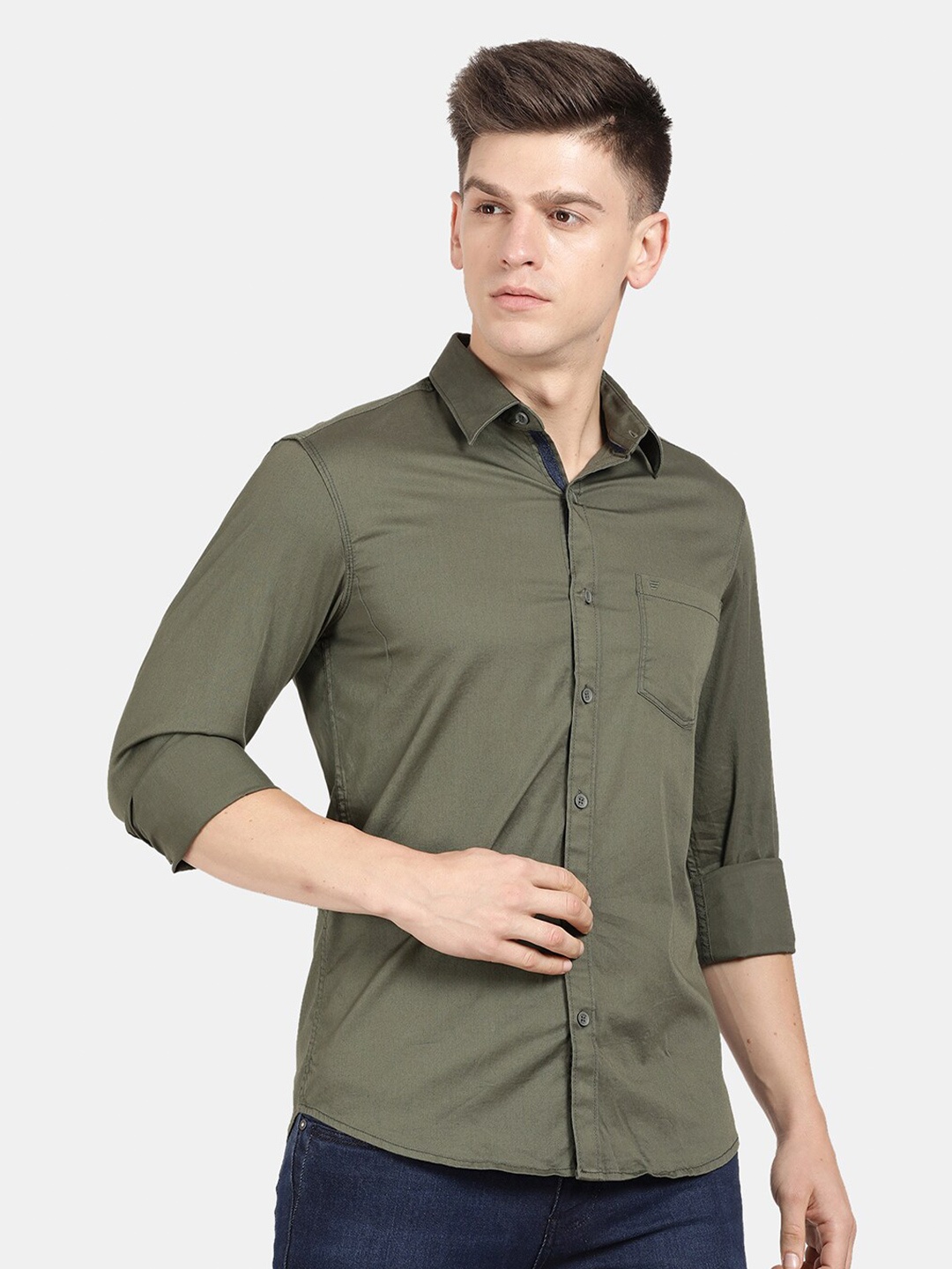 

t-base Men Cotton Casual Shirt, Green