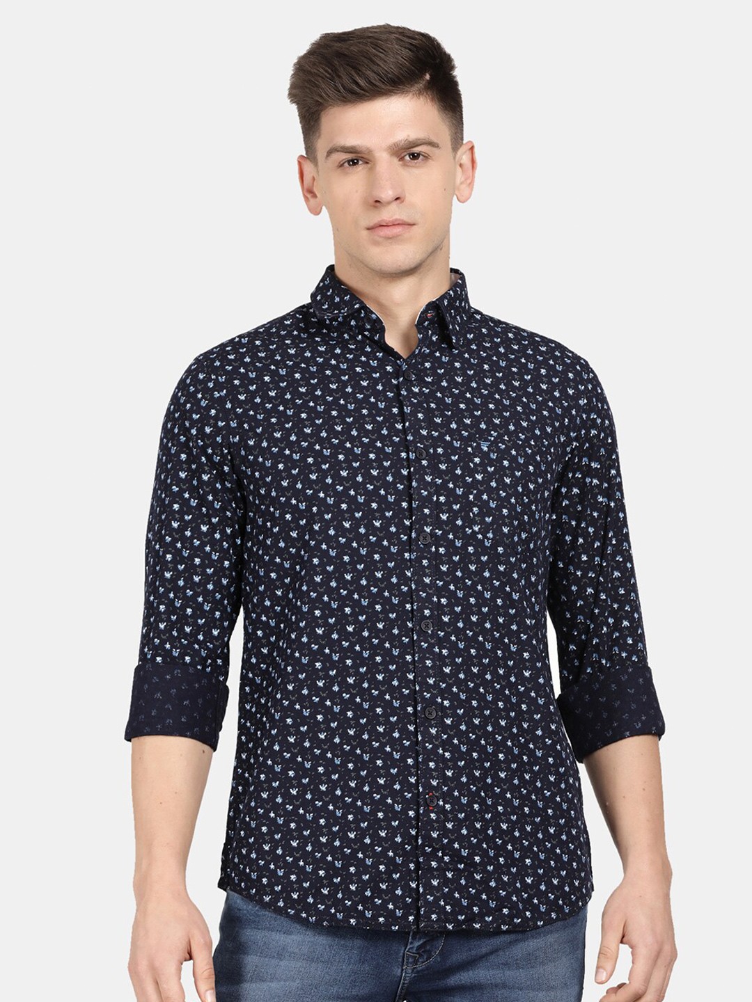 

t-base Men Printed Casual Shirt, Navy blue