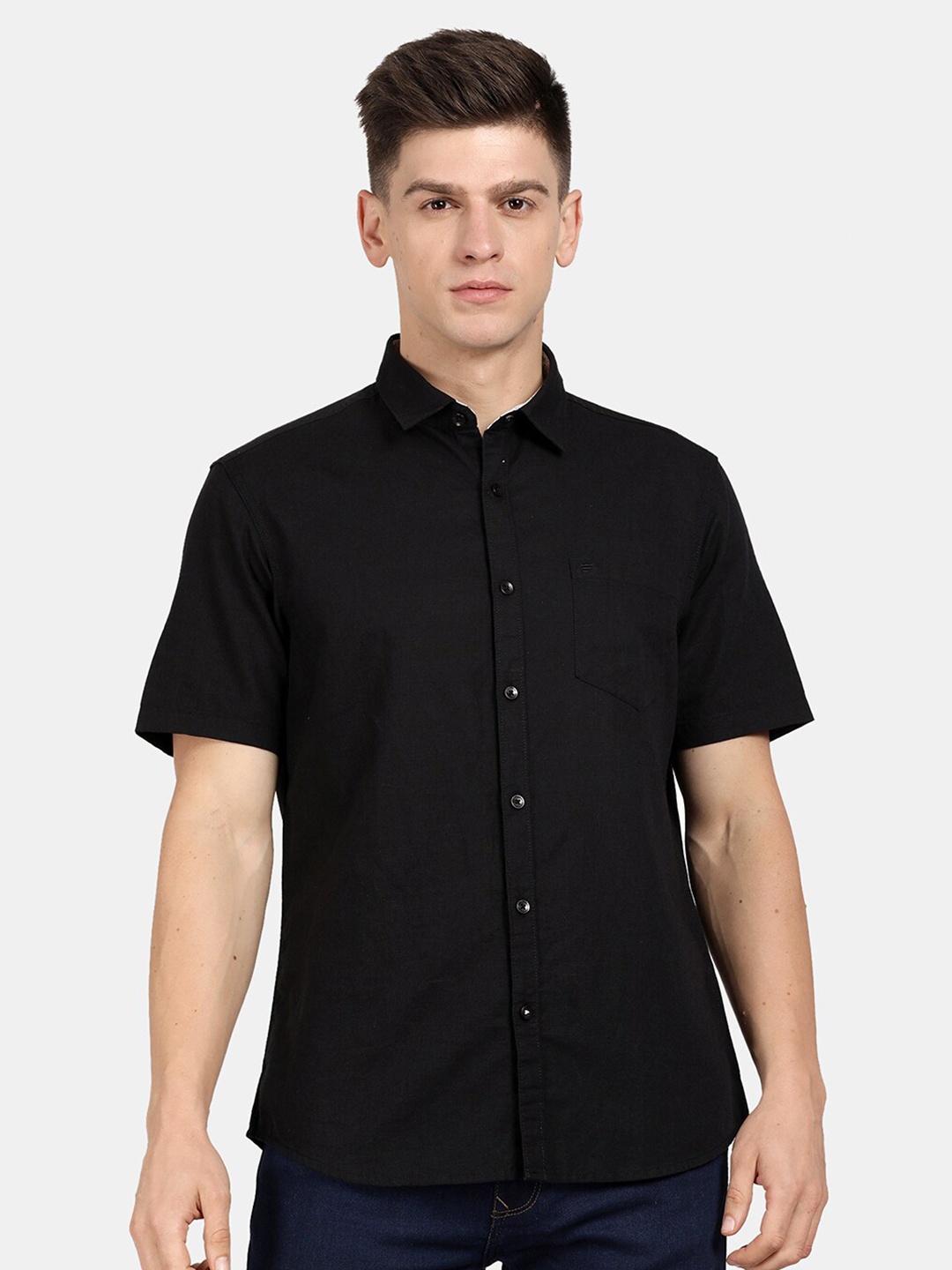 

t-base Men Cotton Linen Casual Shirt, Black