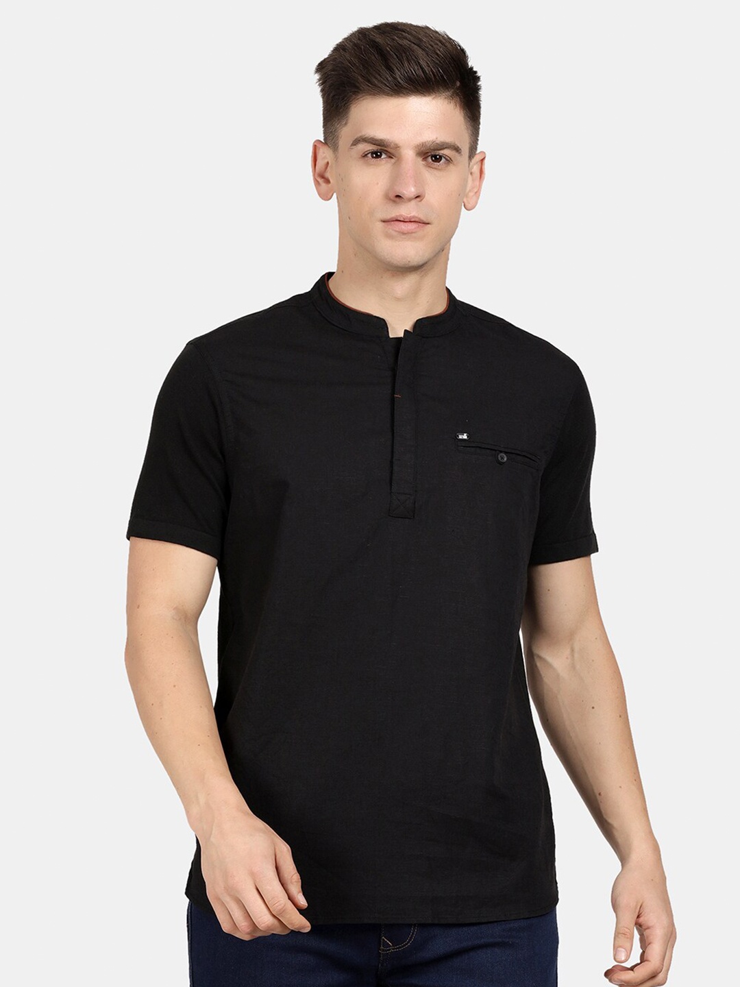 

t-base Men Casual Cotton Linen Shirt, Black