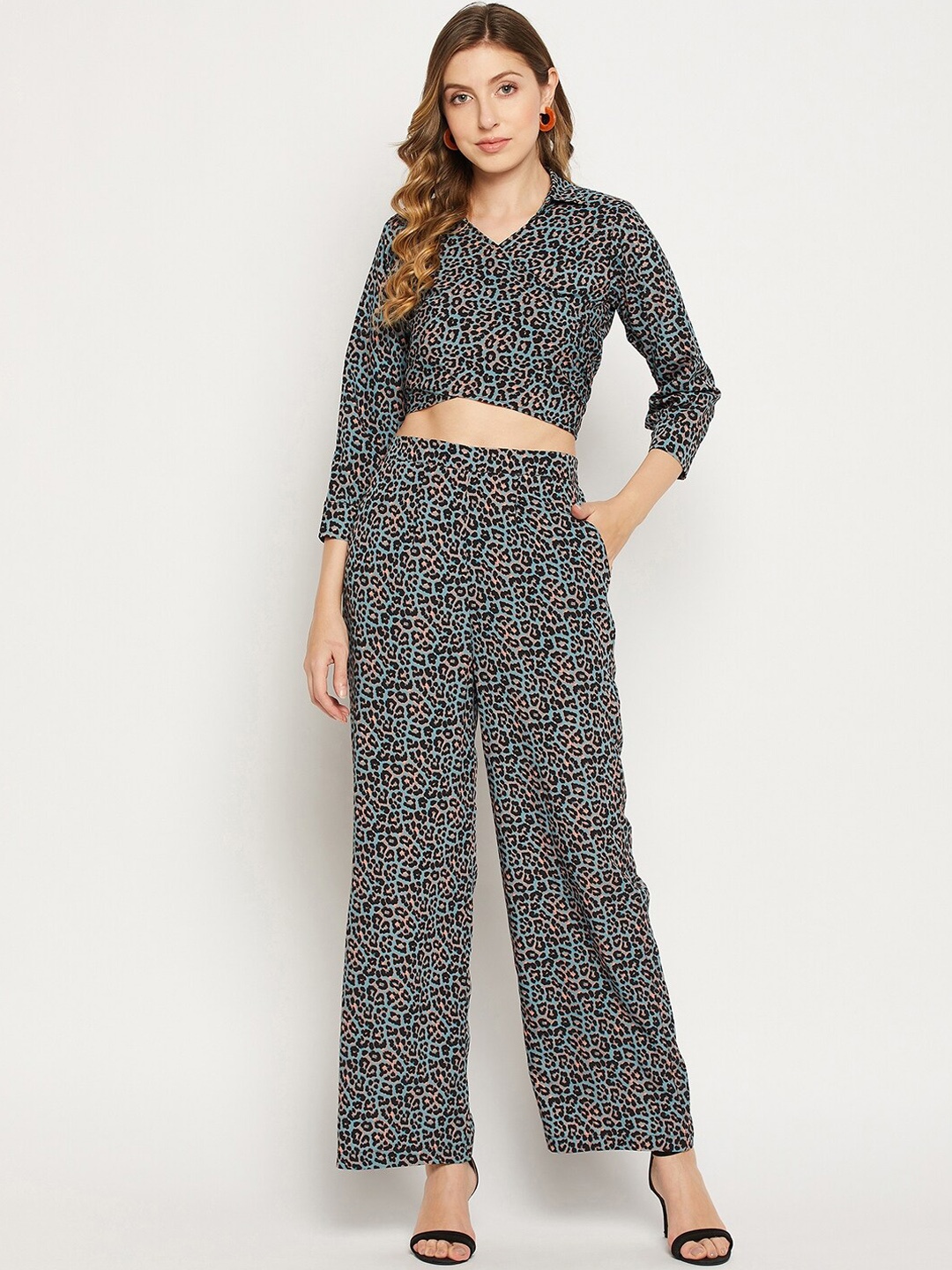 

Fashfun Women Printed Crop-Top & Trouser Co-Ords, Green