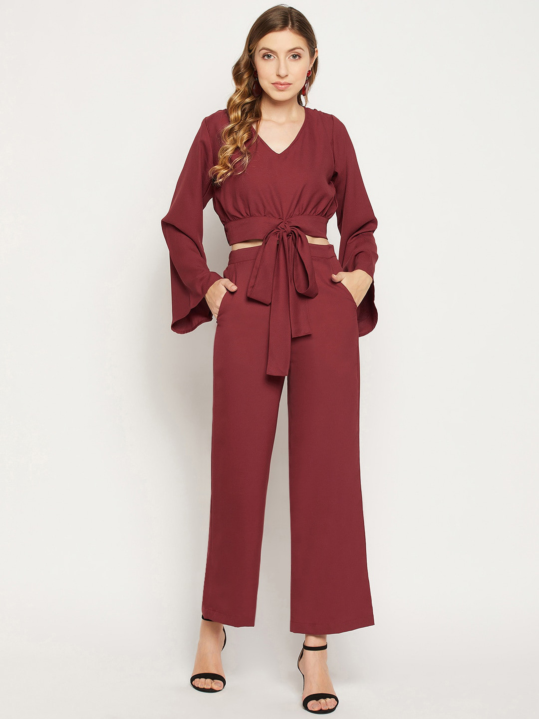 

Fashfun Women Crop-Top & Trouser Casual Co-Ords, Brown