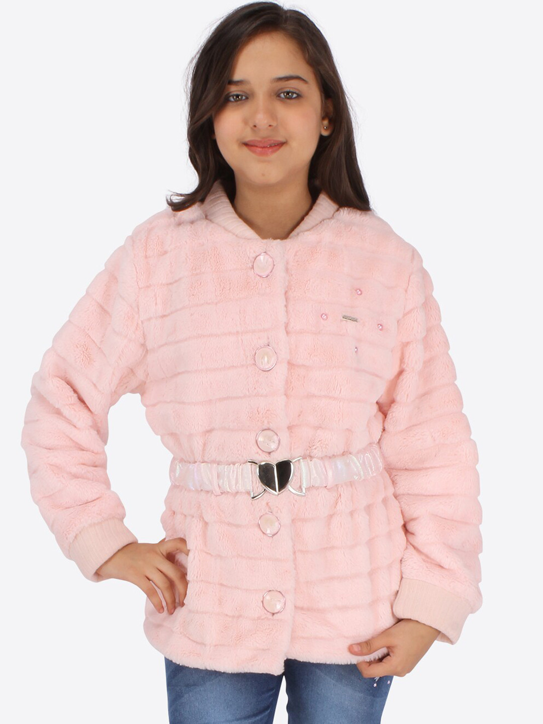 

CUTECUMBER Girls Geometric Tailored Jacket, Peach