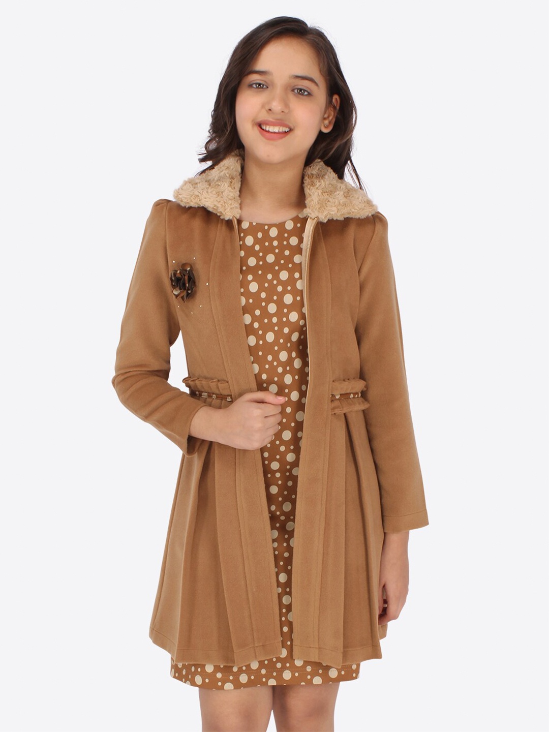 

CUTECUMBER Girls Printed A-Line Dress, Brown