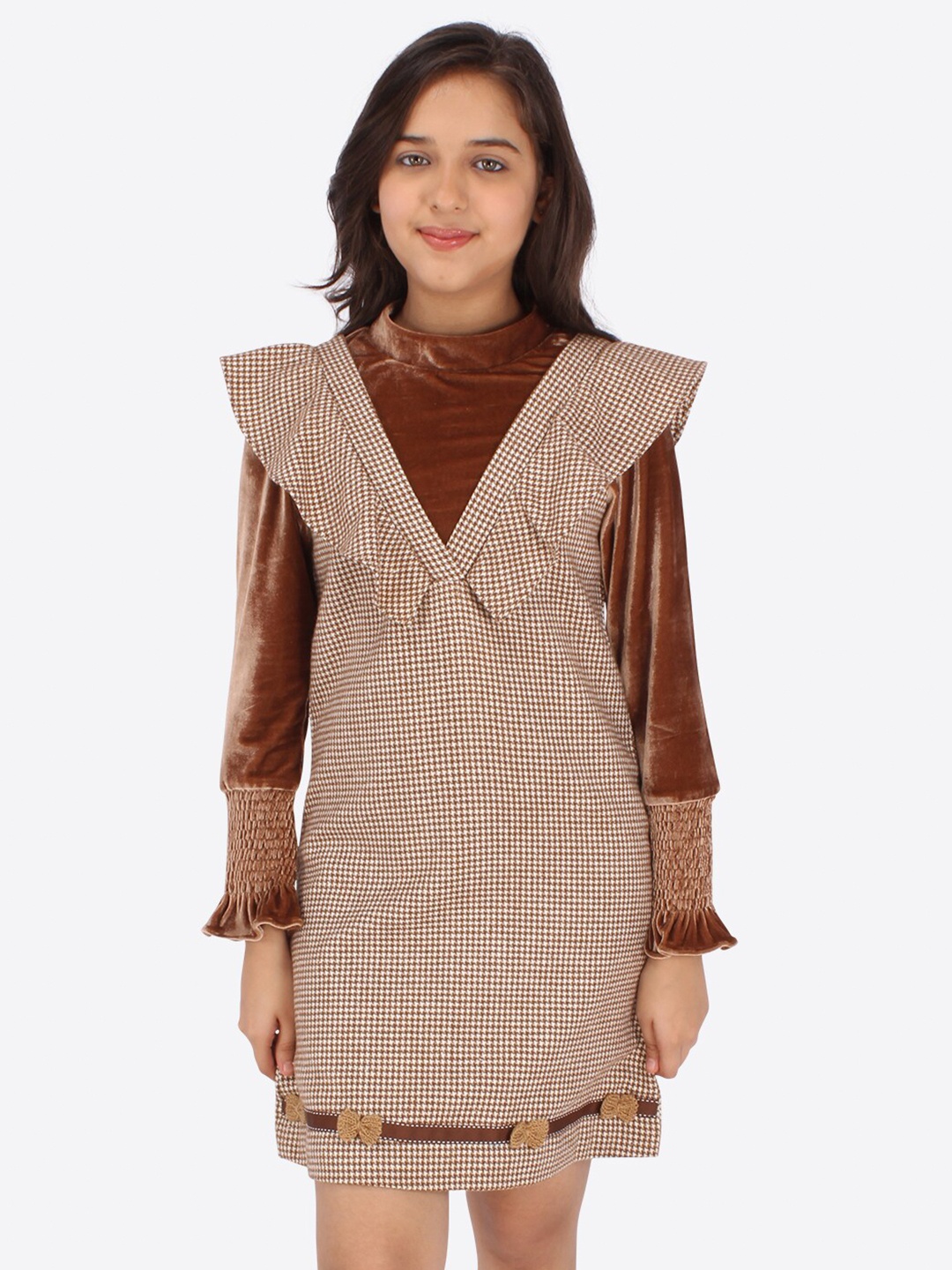 

CUTECUMBER Girls Checked A-Line Acrylic Dress, Brown