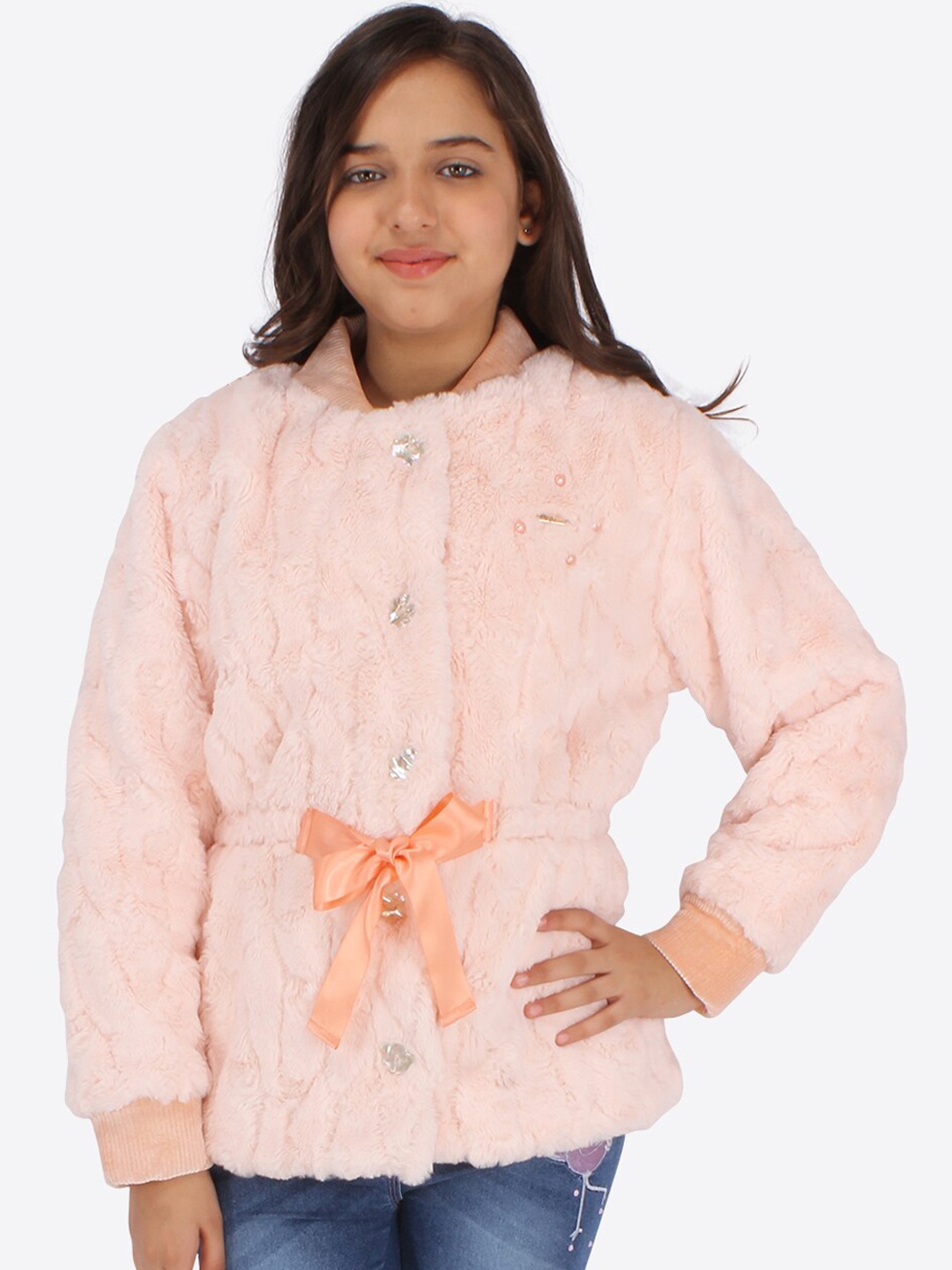 

CUTECUMBER Girls Geometric Tailored Jacket, Peach
