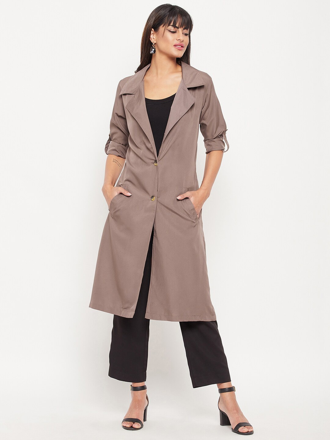 

Color Cocktail Women Longline Button Shrug, Brown