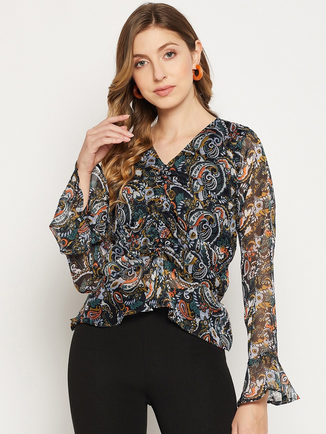 

Fashfun Print Chiffon Top, Black
