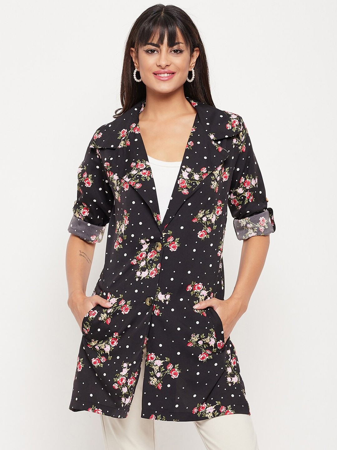 

Color Cocktail Women Printed Button Shrug, Black