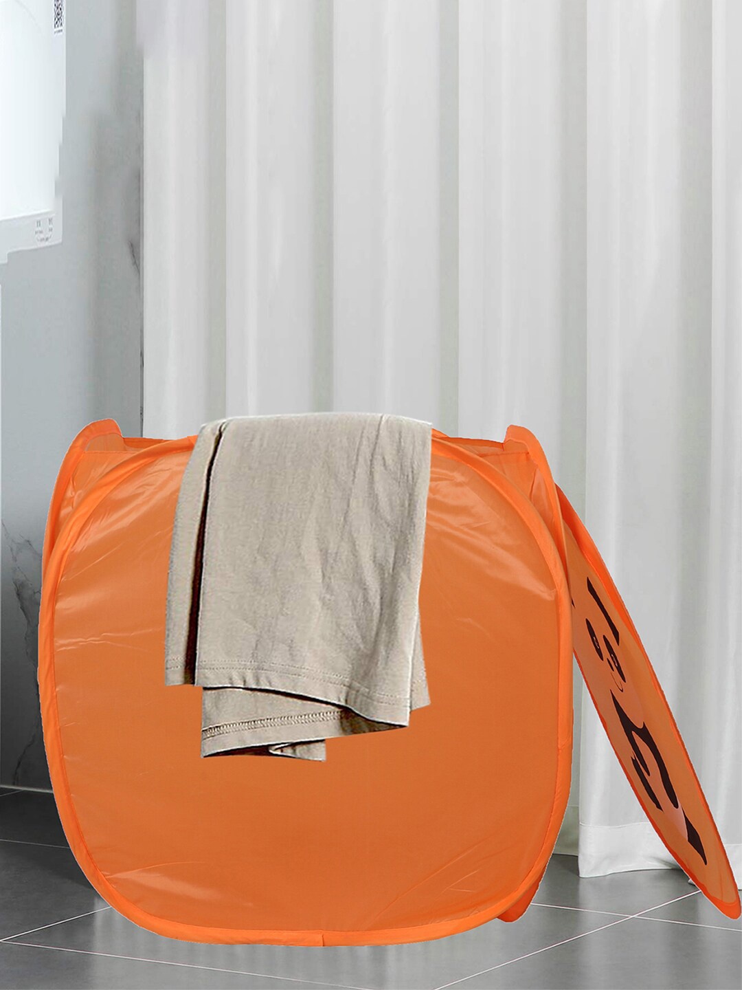 

Kuber Industries Orange Printed Foldable Laundry Basket With Lid