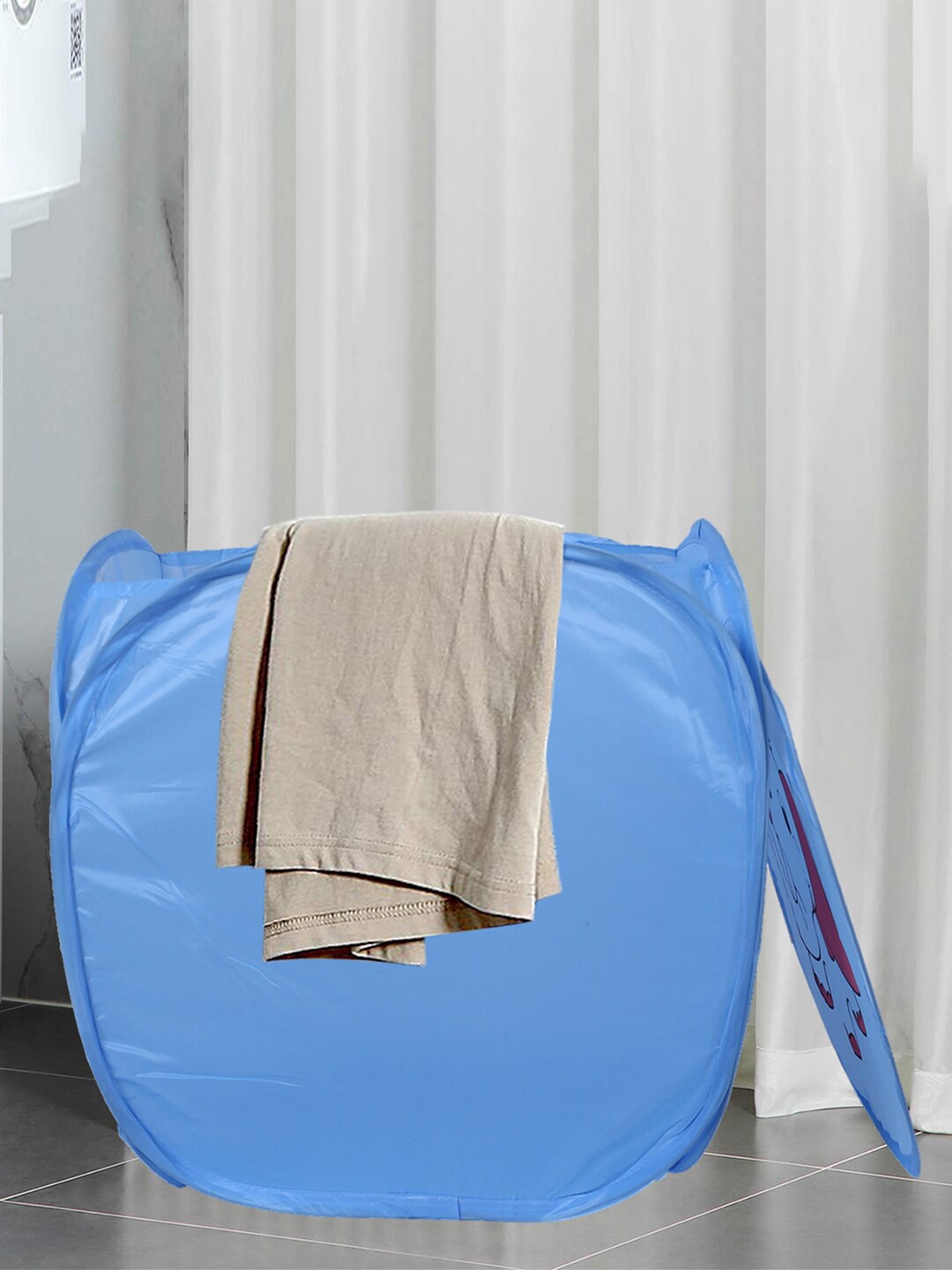 

Kuber Industries Blue Printed Foldable Laundry Basket With Lid
