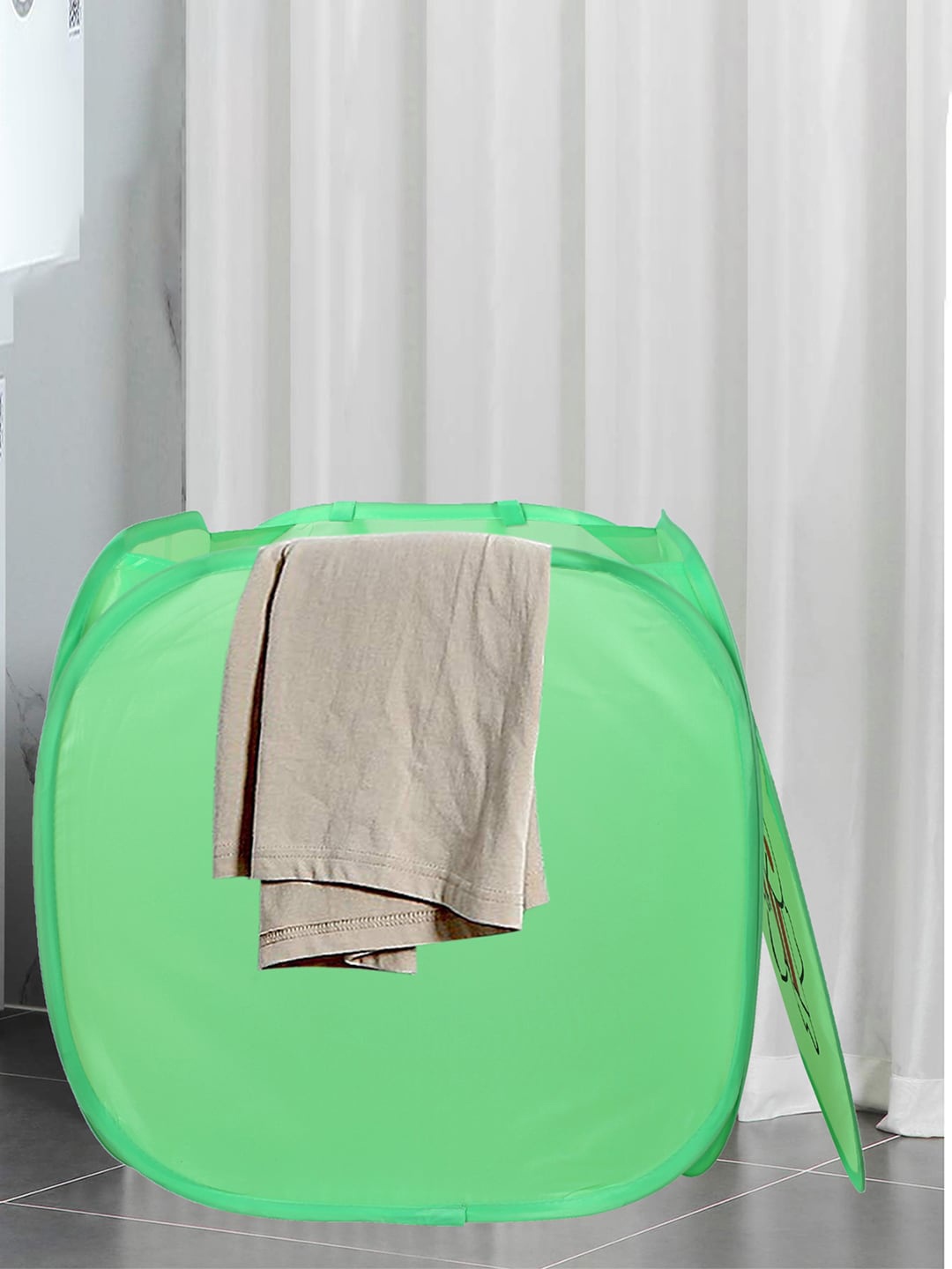 

Kuber Industries Green Printed Foldable Laundry Basket With Lid