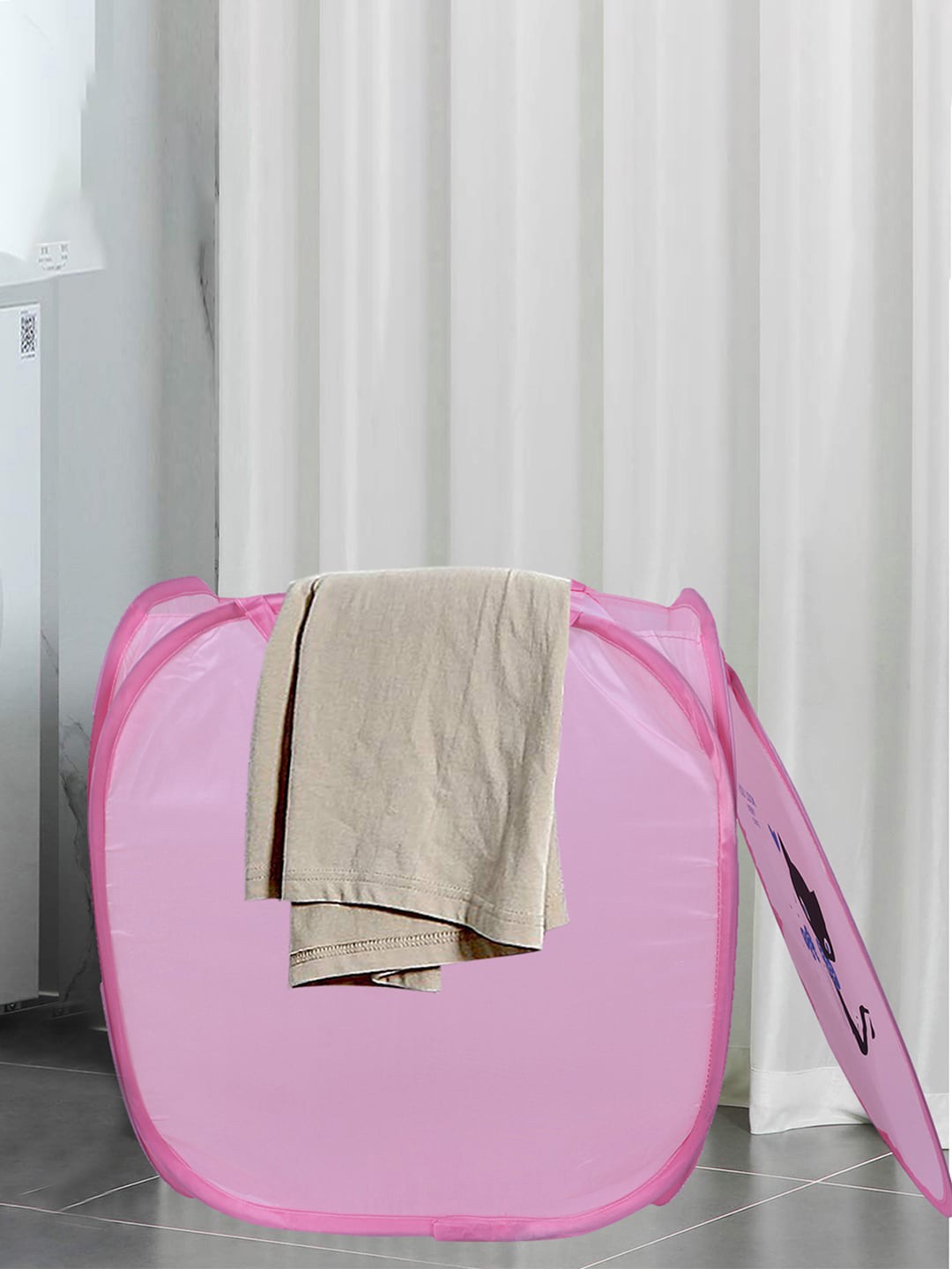 

Kuber Industries Pink Printed Foldable Laundry Basket With Lid