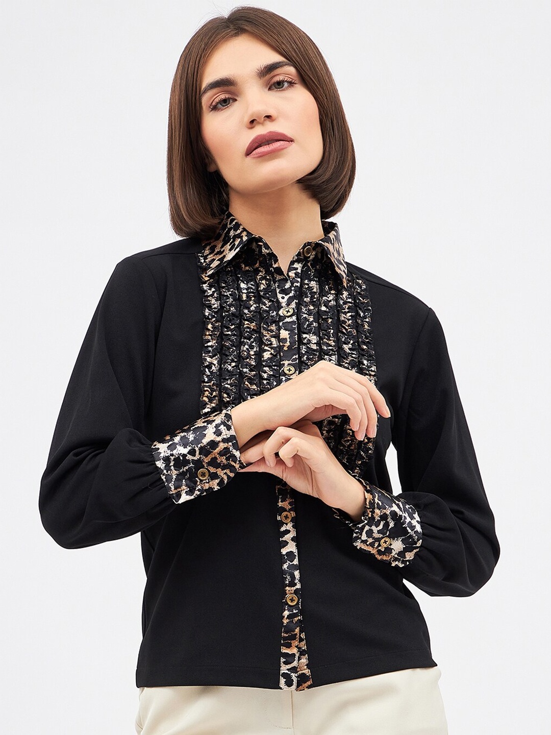 

Kibo Women Classic Frill Casual Shirt, Black