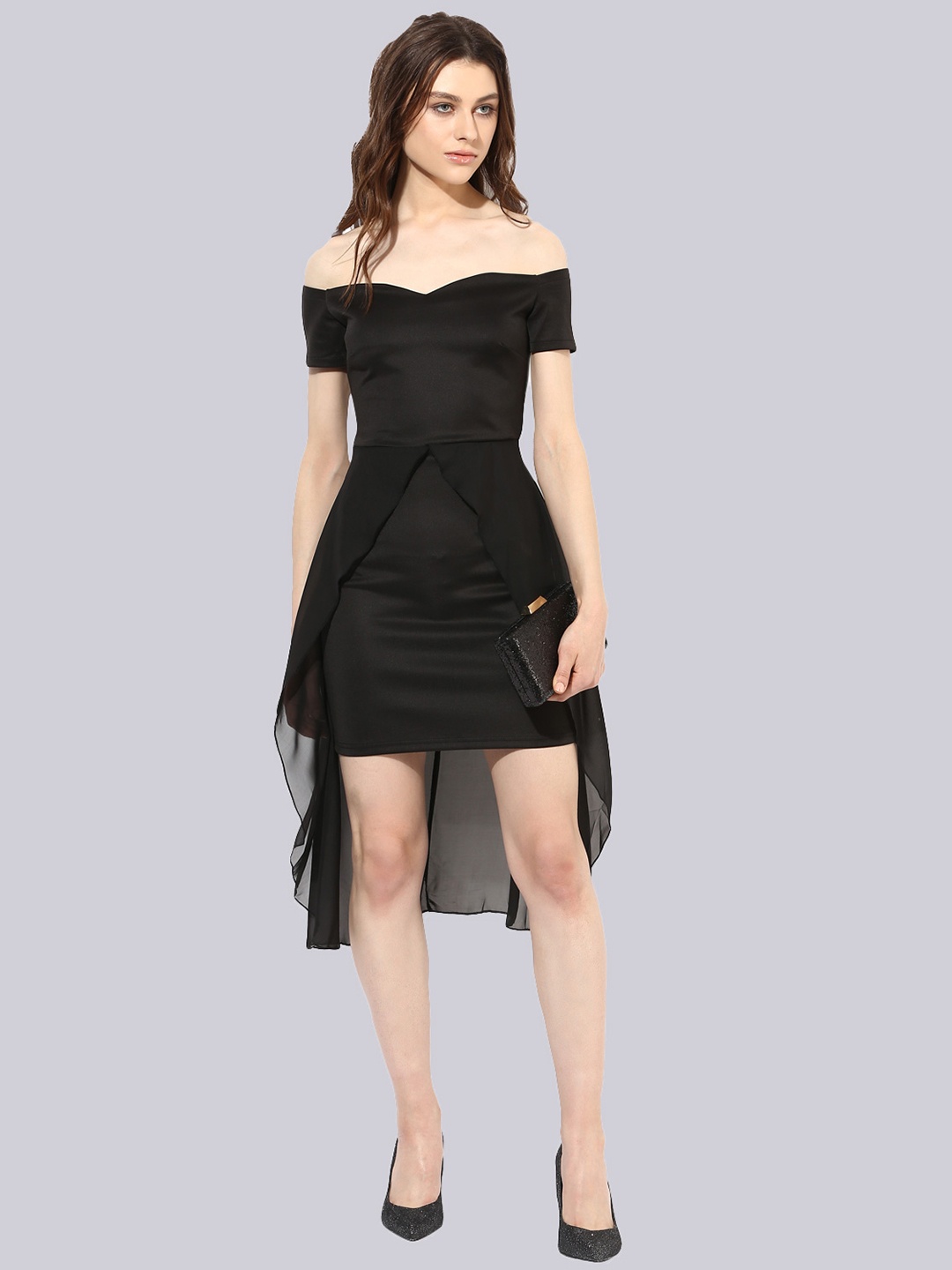 

KLEIO Off-Shoulder Net Sheath Mini Dress, Black