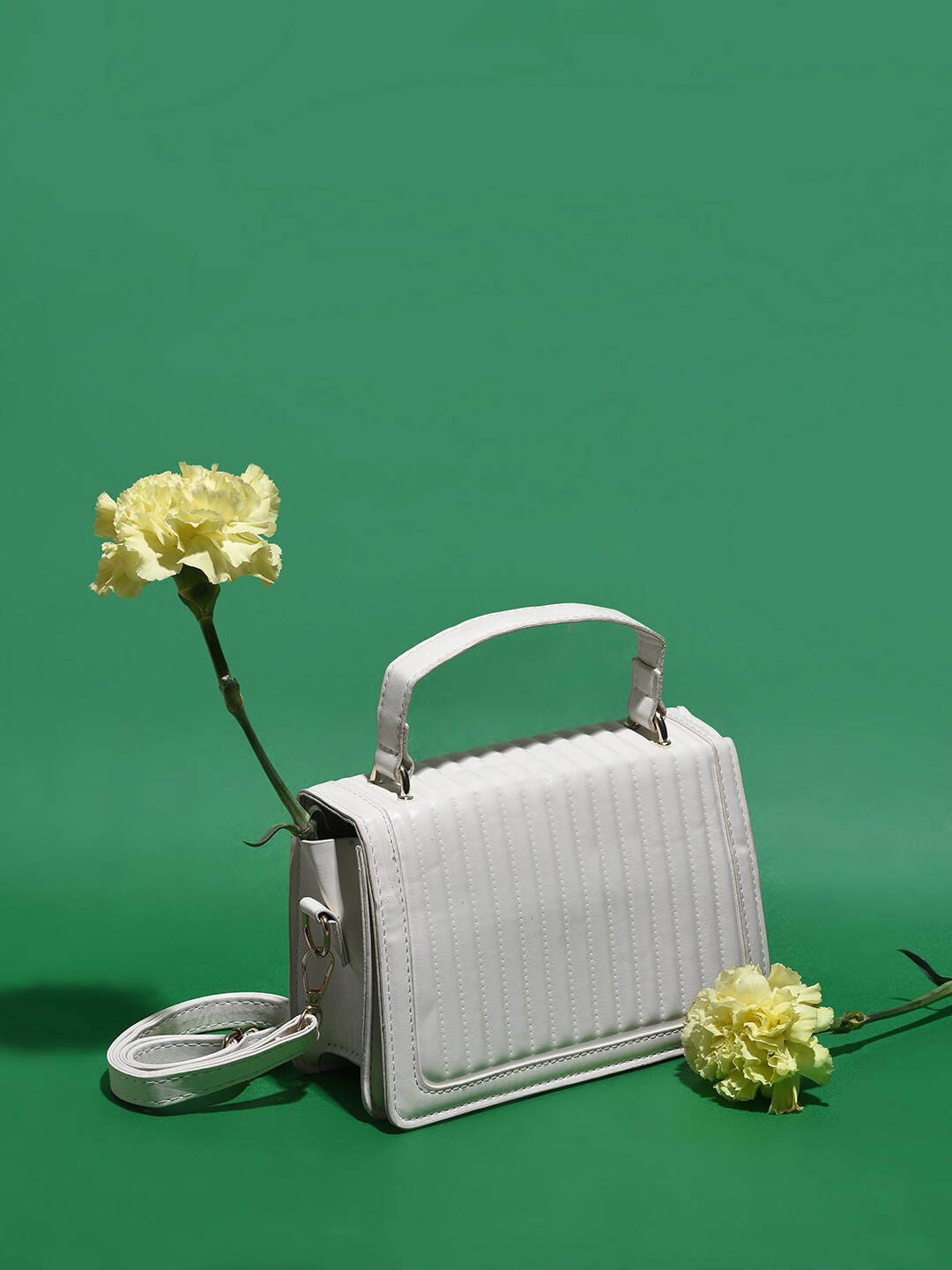 

HAUTE SAUCE by Campus Sutra Striped PU Structured Handheld Bag, White