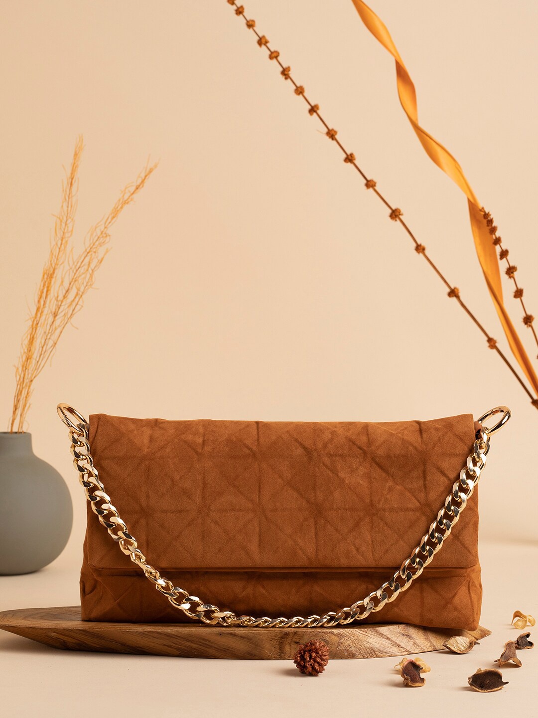 

HAUTE SAUCE by Campus Sutra PU Structured Sling Bag, Tan