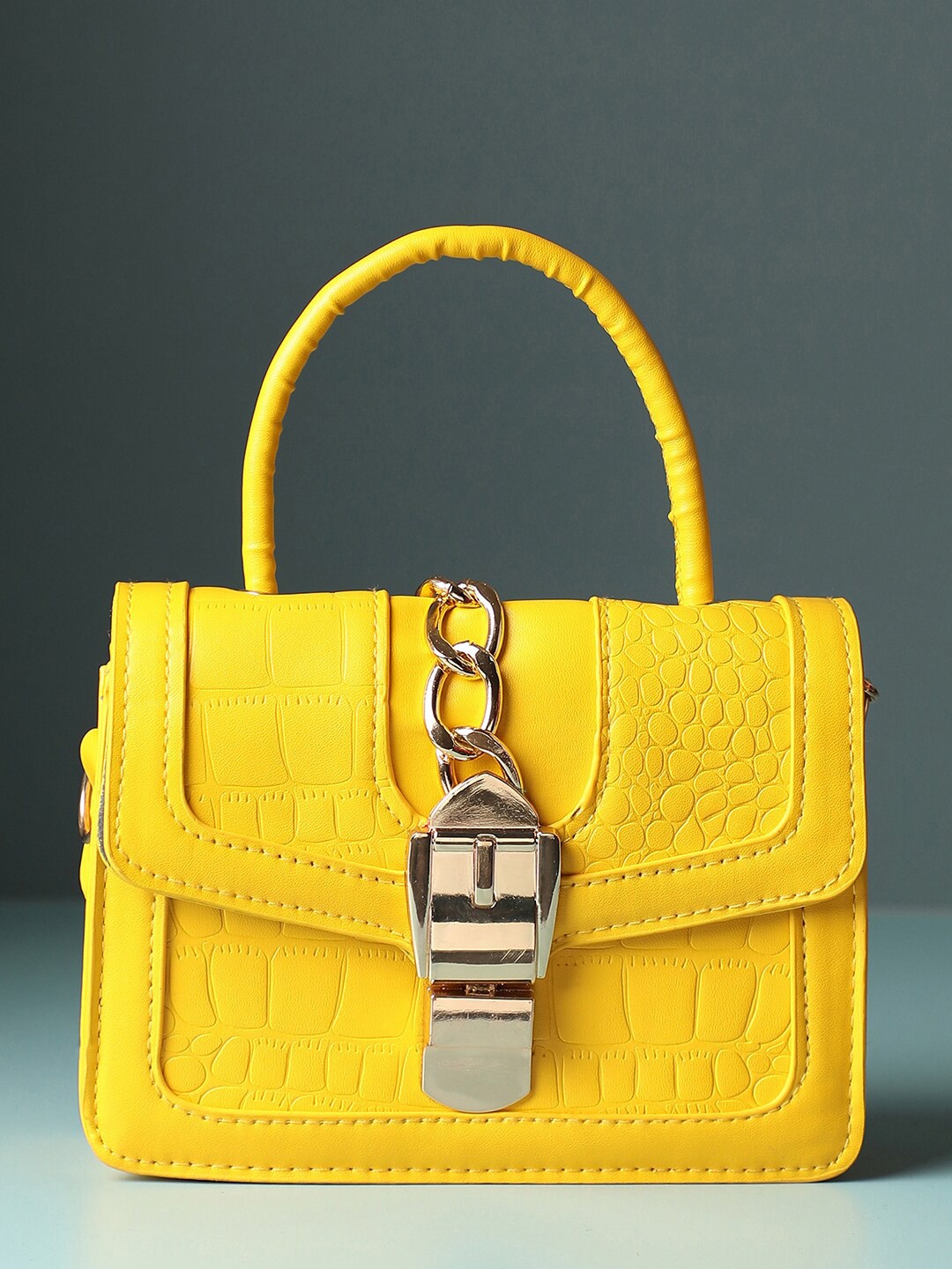 

HAUTE SAUCE by Campus Sutra Textured PU Oversized Handheld Bag, Yellow