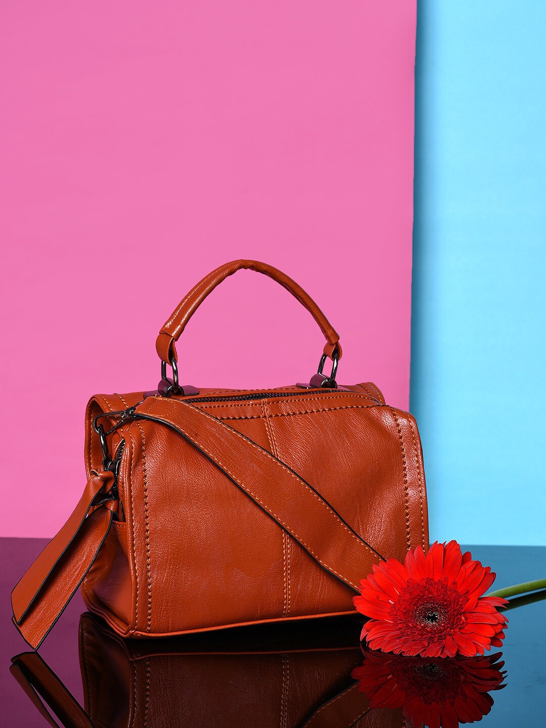 

HAUTE SAUCE by Campus Sutra PU Structured Handheld Bag, Brown