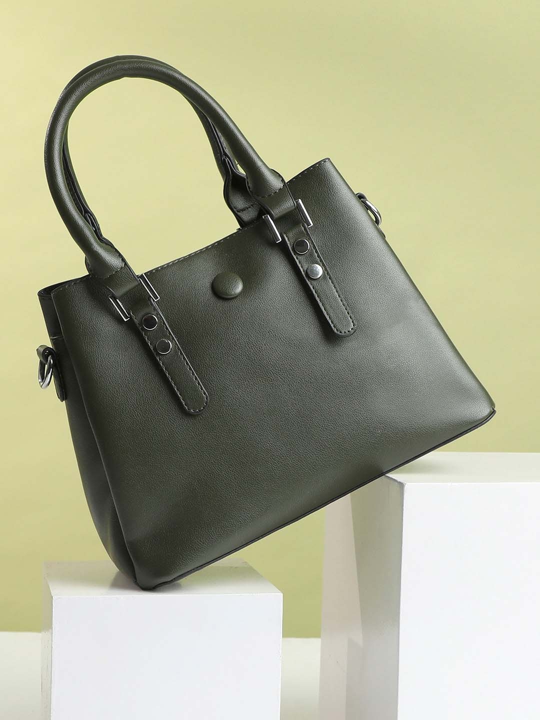 

HAUTE SAUCE by Campus Sutra PU Shopper Handheld Bag with Tasselled, Olive