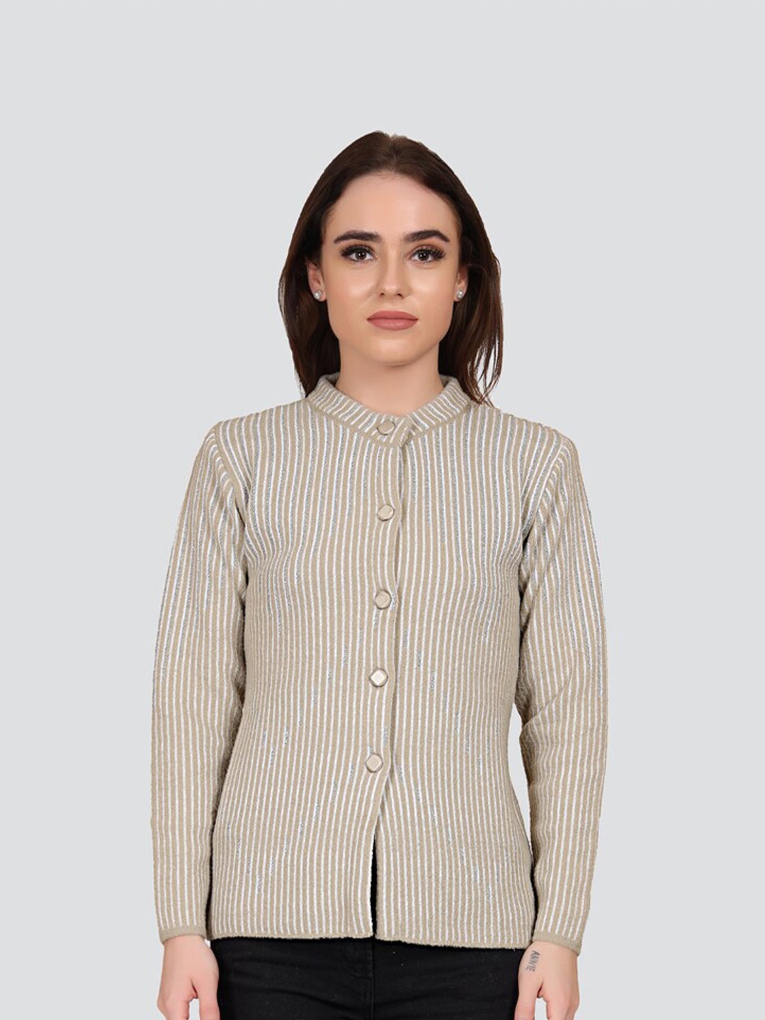 

Arshiya Women Organic Cotton Striped Striped Cardigan, Grey