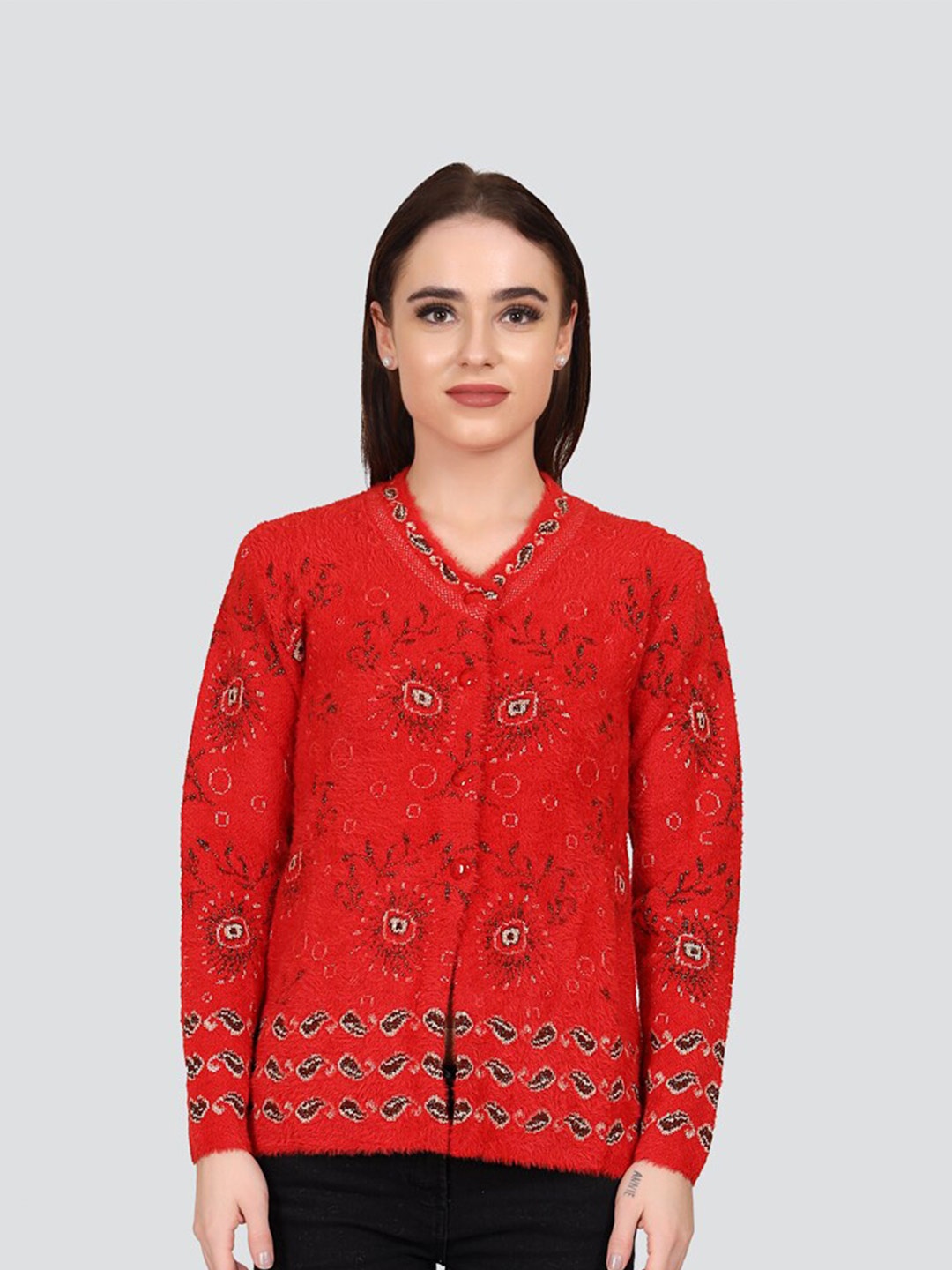 

Arshiya Women Red & White Printed Cardigan