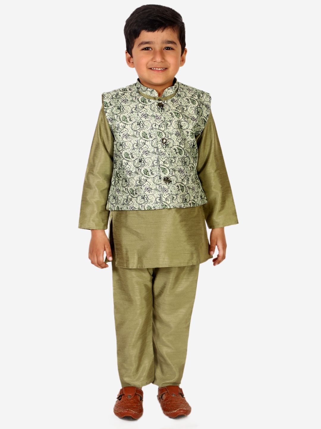 

Superminis Paisley Printed Kurta with Pyjamas, Olive