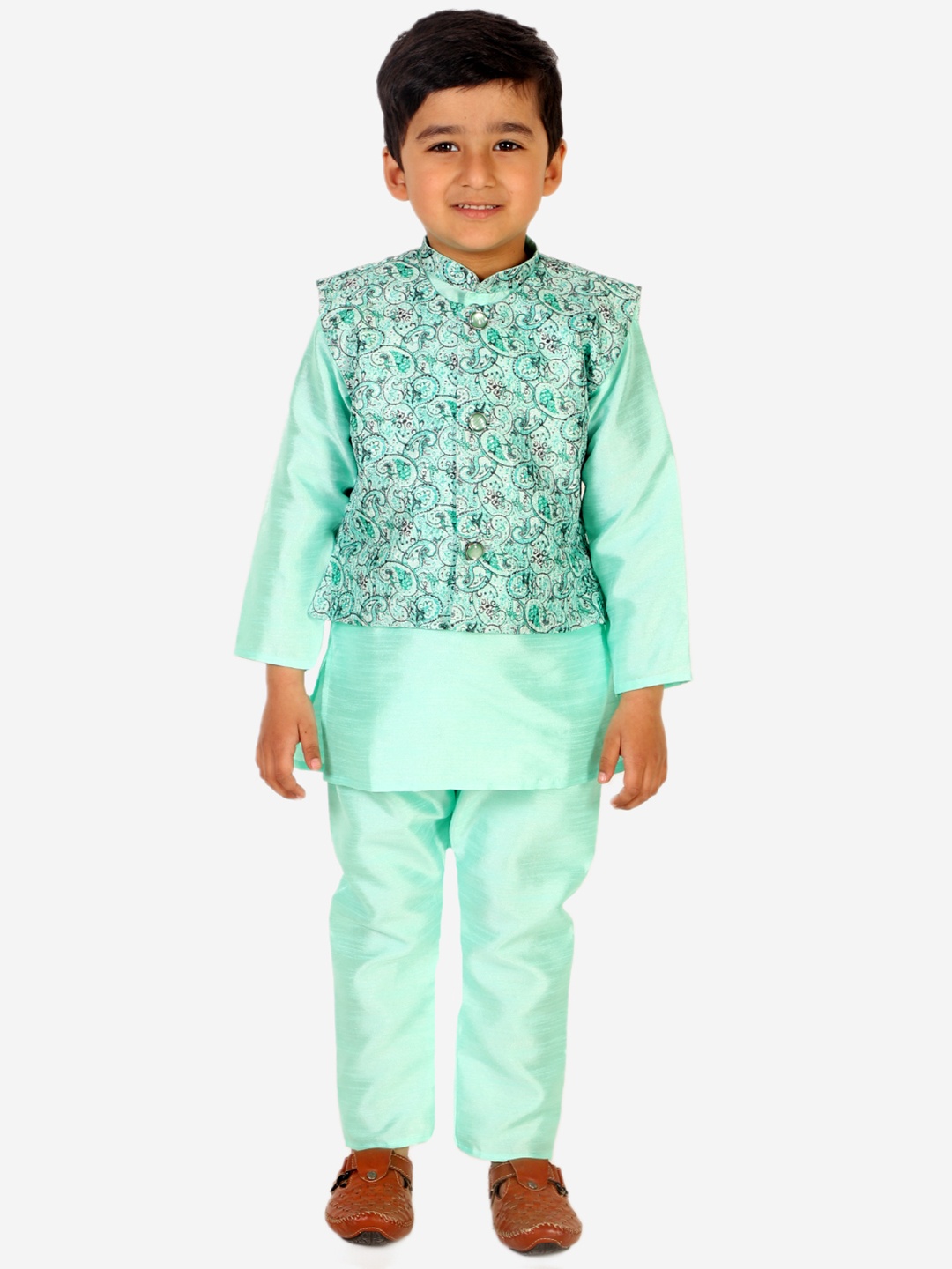 

Superminis Ethnic Motifs Printed Kurta with Pyjamas, Sea green