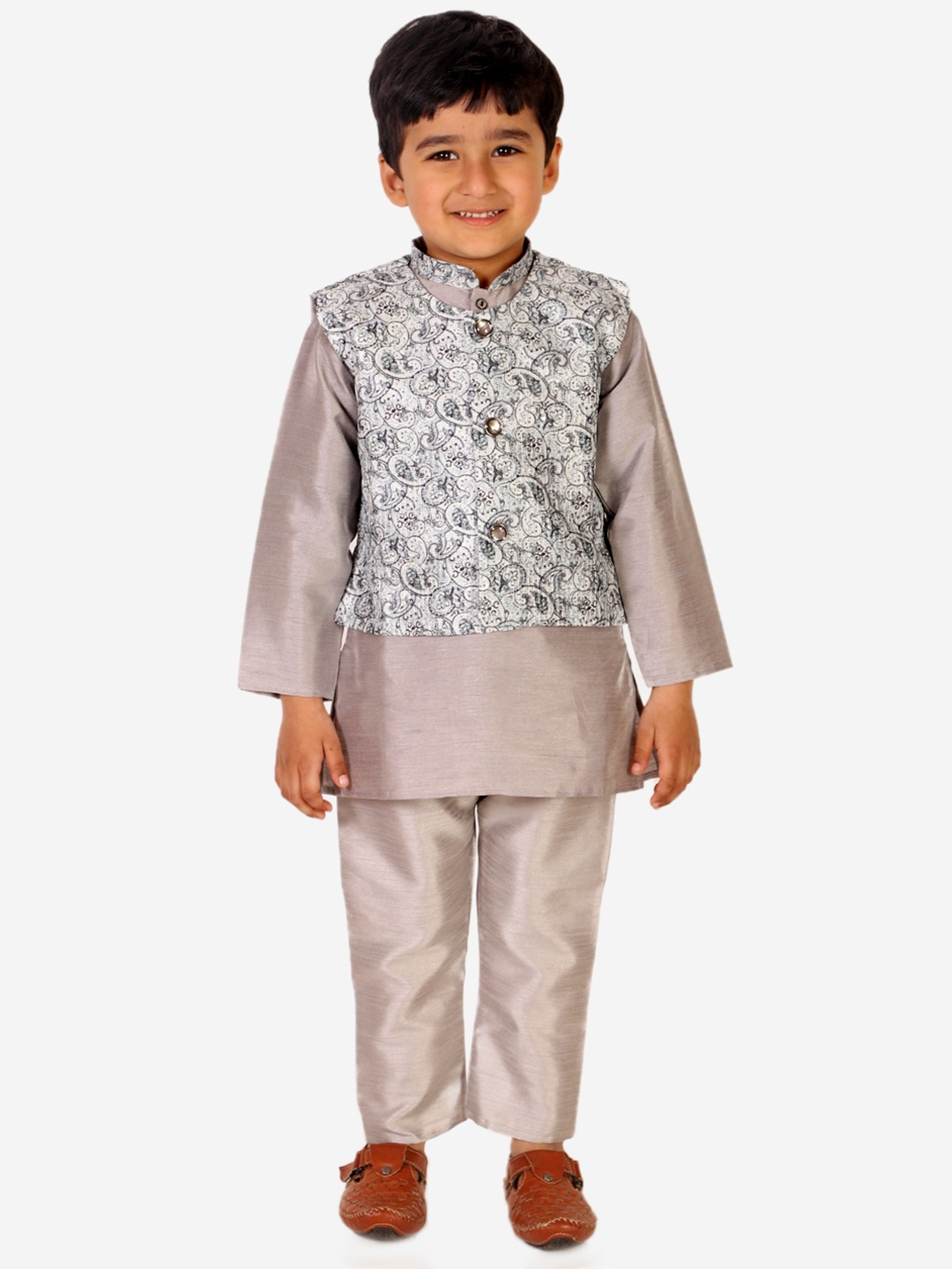 

Superminis Grey Paisley Printed Kurta with Pyjamas