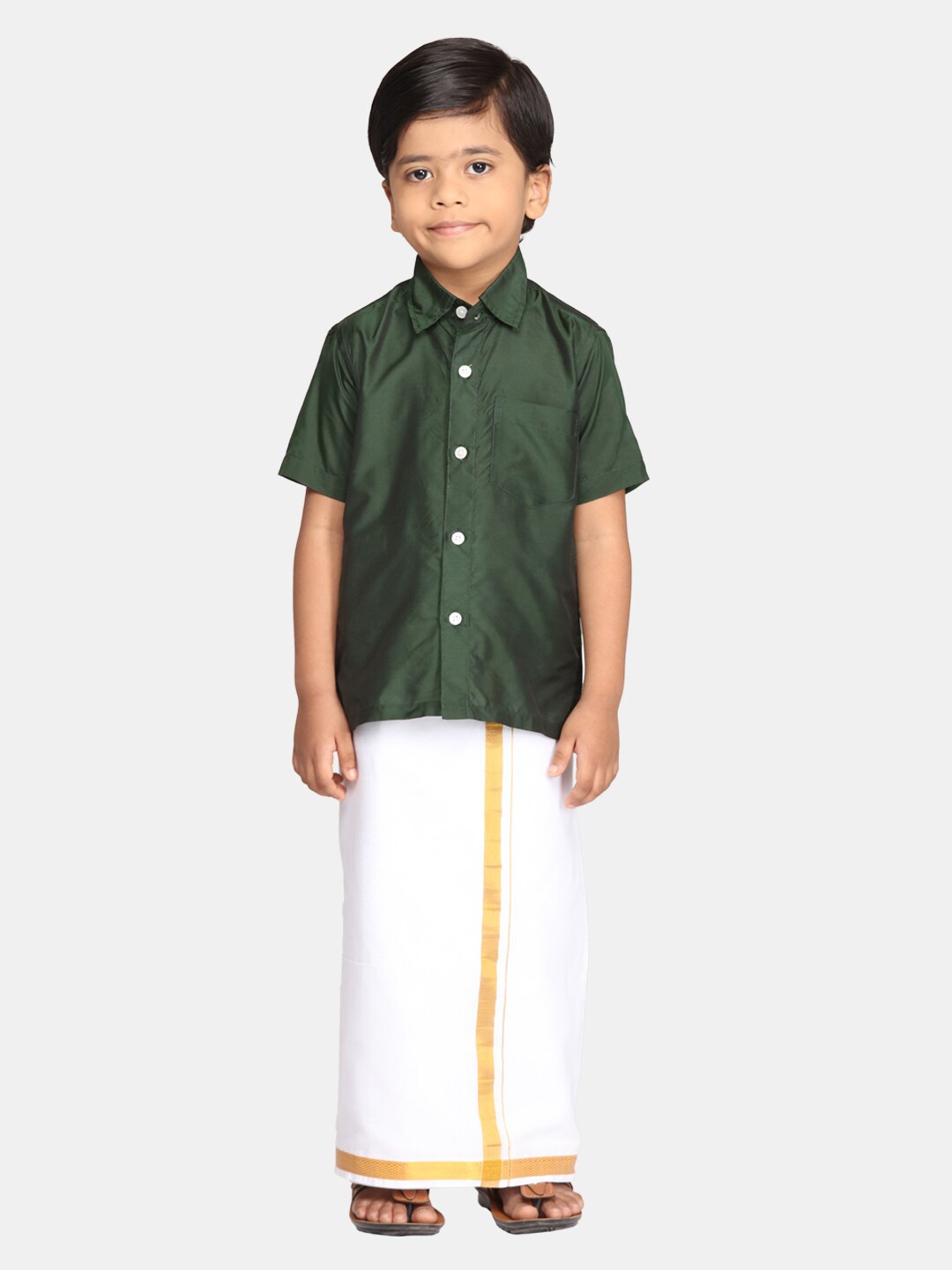 

Sethukrishna Boys Ethnic Shirt with Readymade Veshti Clothing Set, Green