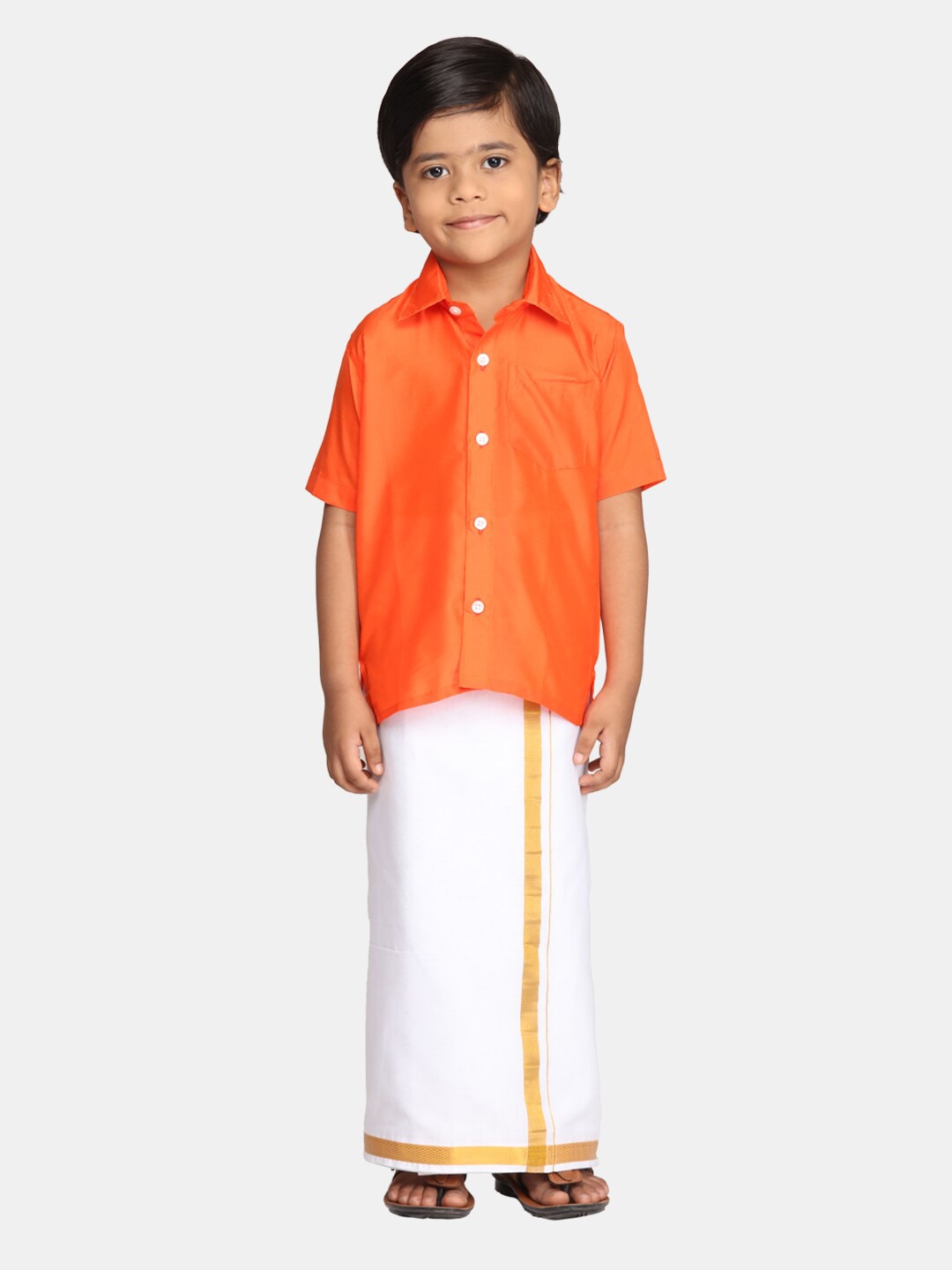 

Sethukrishna Boys Ethnic Shirt with Readymade Veshti Clothing Set, Orange