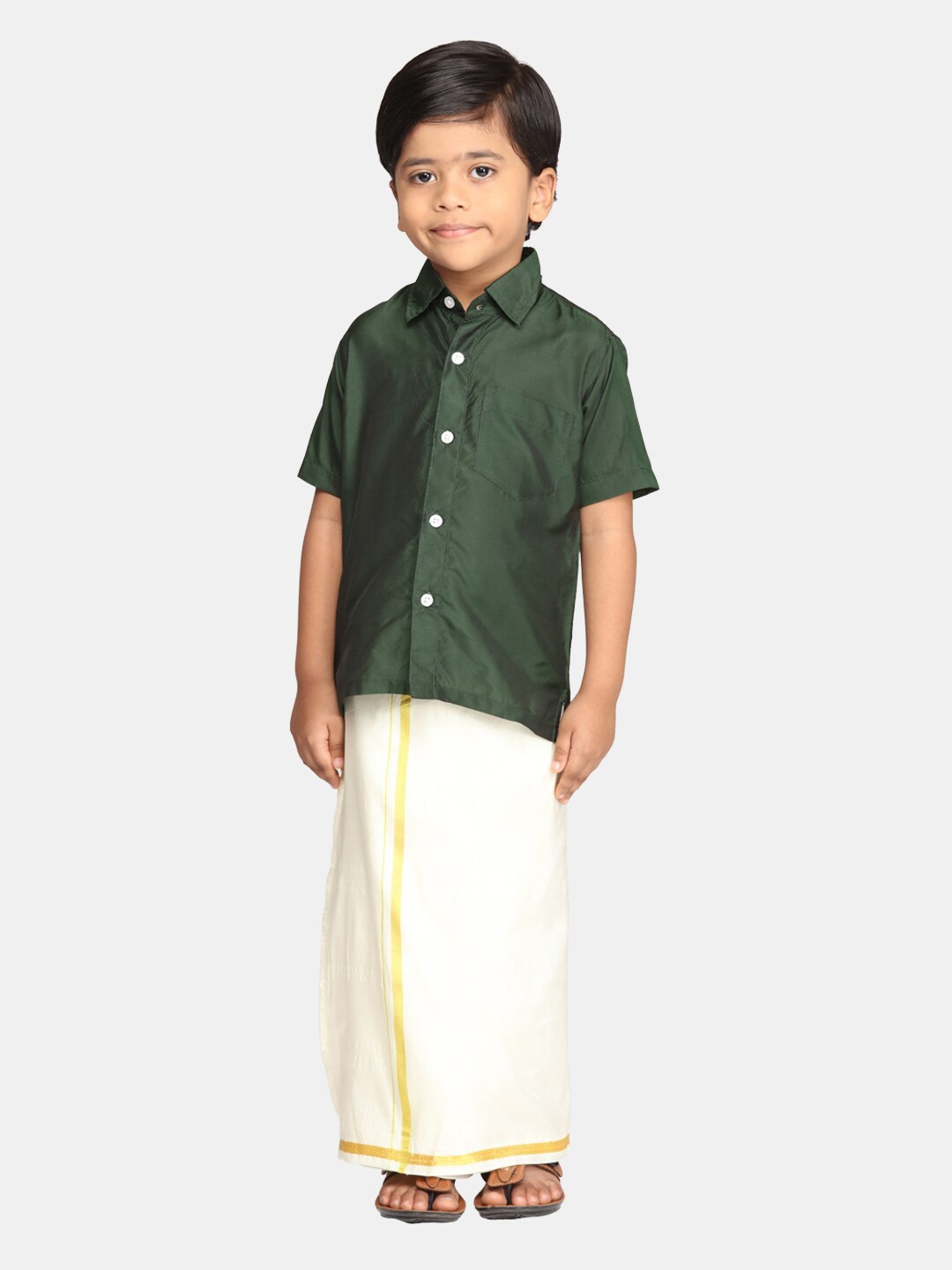 

Sethukrishna Boys Ethnic Shirt with Readymade Veshti Set, Green