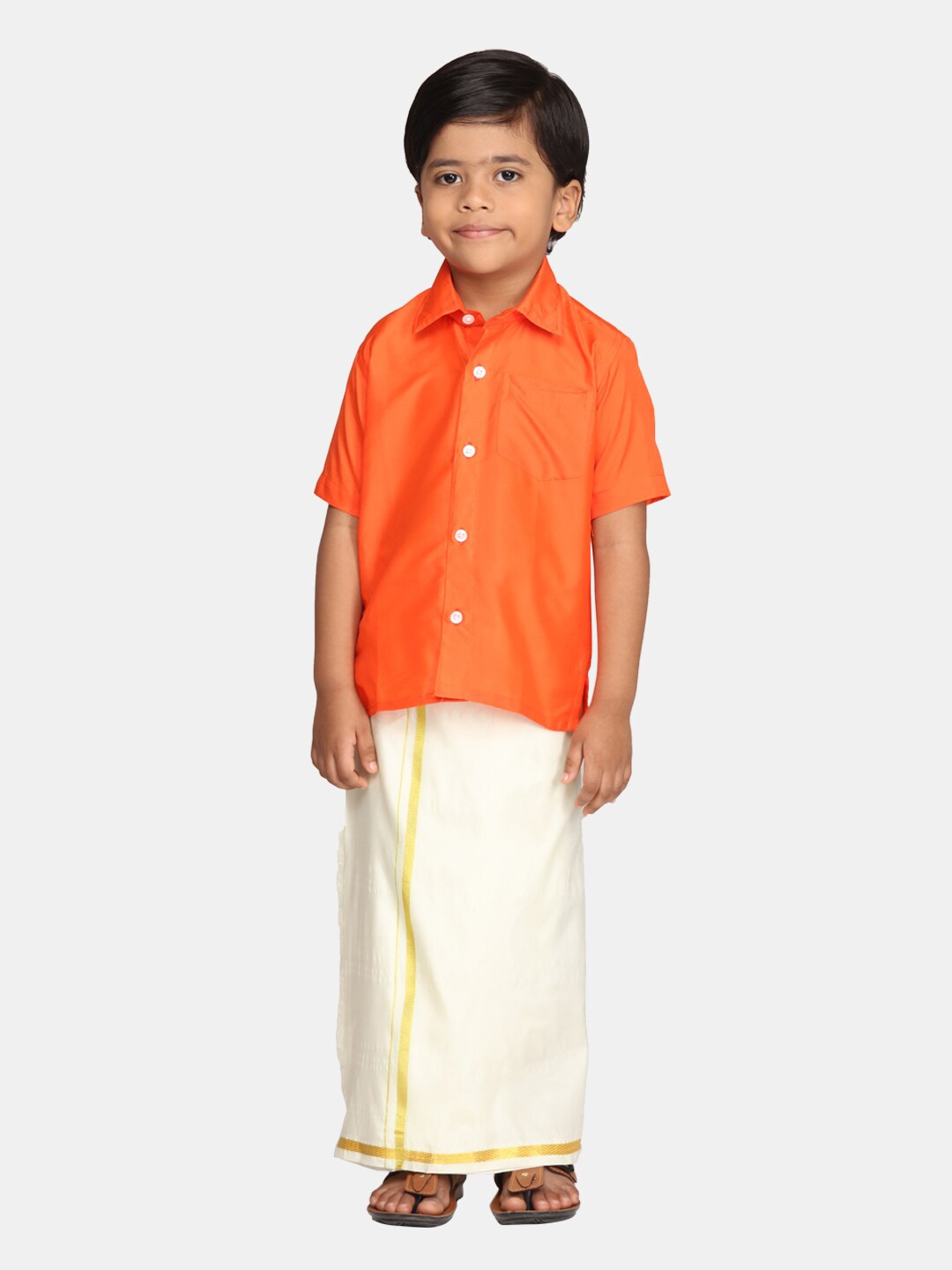 

Sethukrishna Boys Ethnic Shirt with Readymade Veshti Clothing Set, Orange