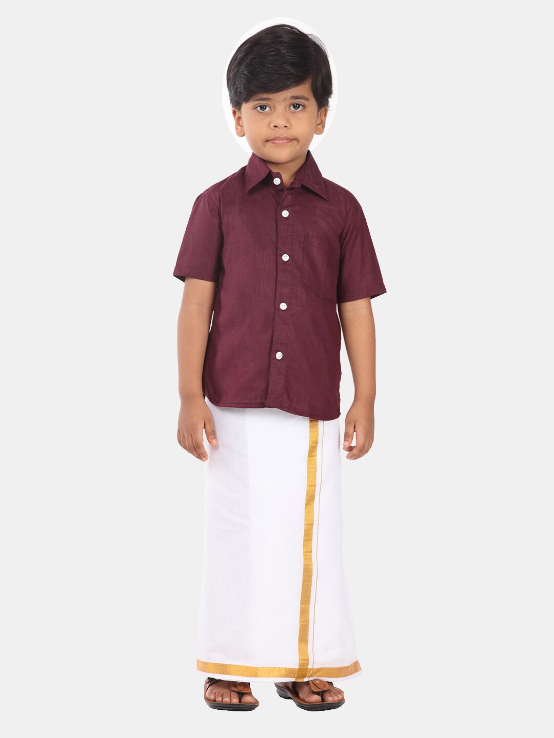 

Sethukrishna Boys Shirt Collar Pure Cotton Clothing Set, Maroon