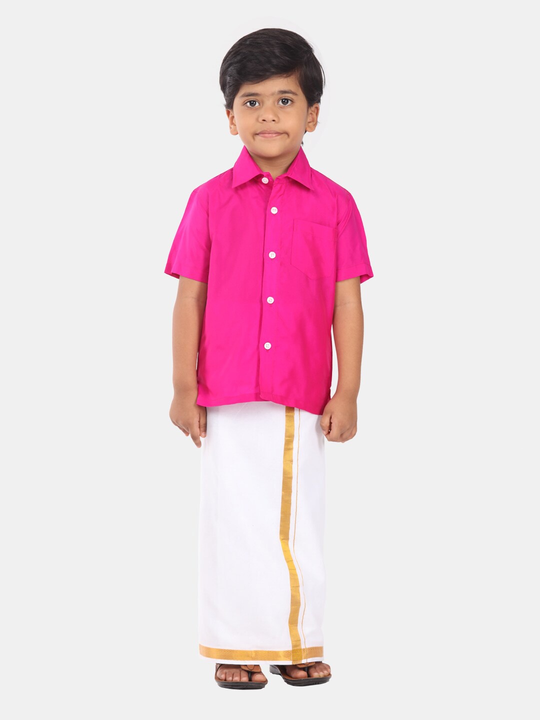 

Sethukrishna Boys Pink & White Shirt & Veshti Set