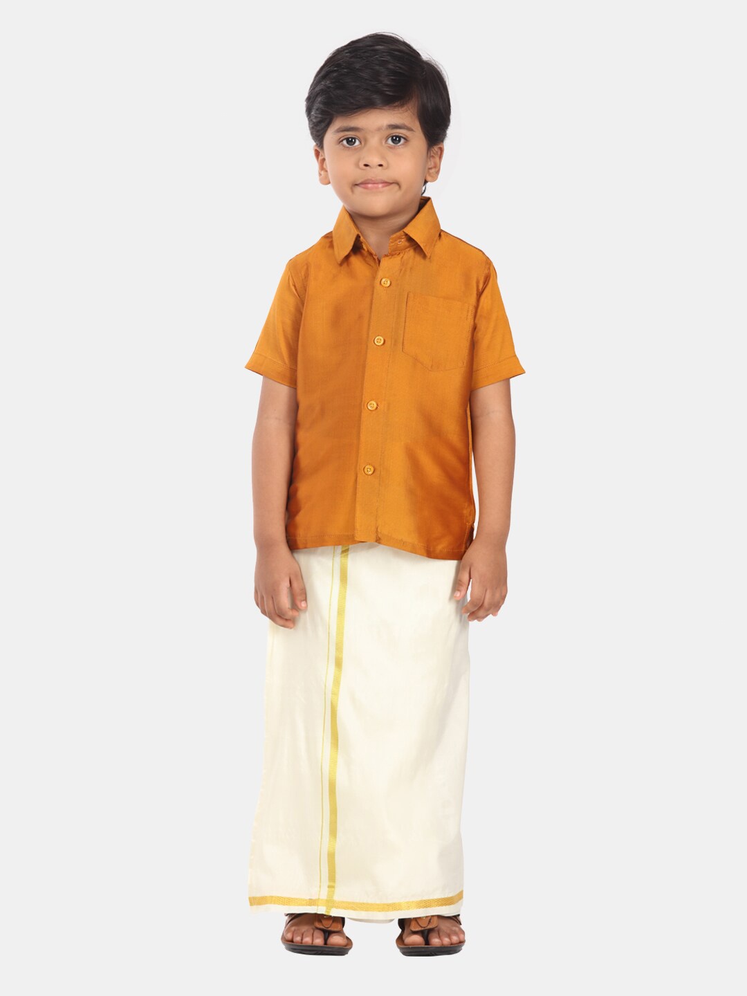 

Sethukrishna Boys Ethnic Shirt And Veshti Clothing Set, Mustard