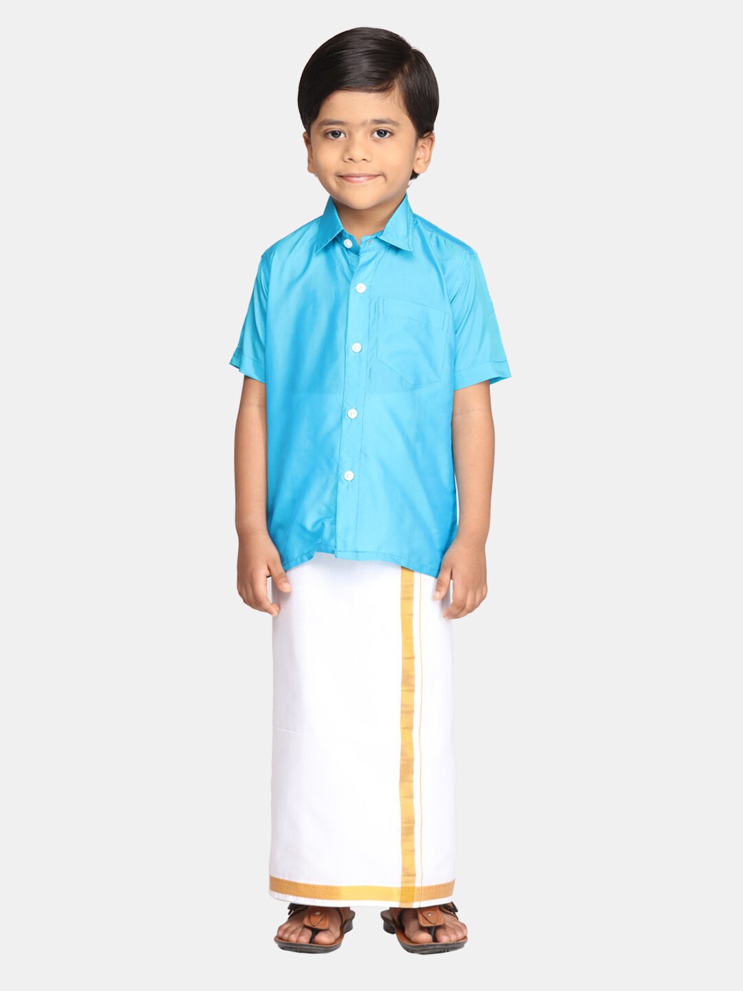 

Sethukrishna Boys Ethnic Shirt And Veshti Clothing Set, Turquoise blue