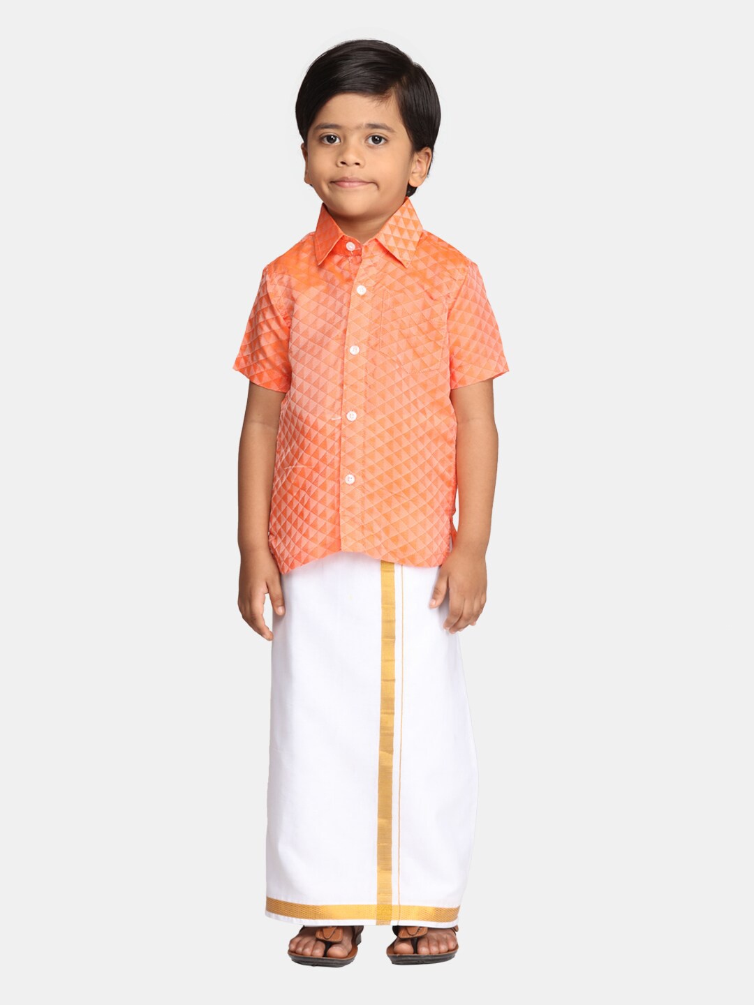 

Sethukrishna Boys Ethnic Shirt And Veshti Clothing Set, Orange