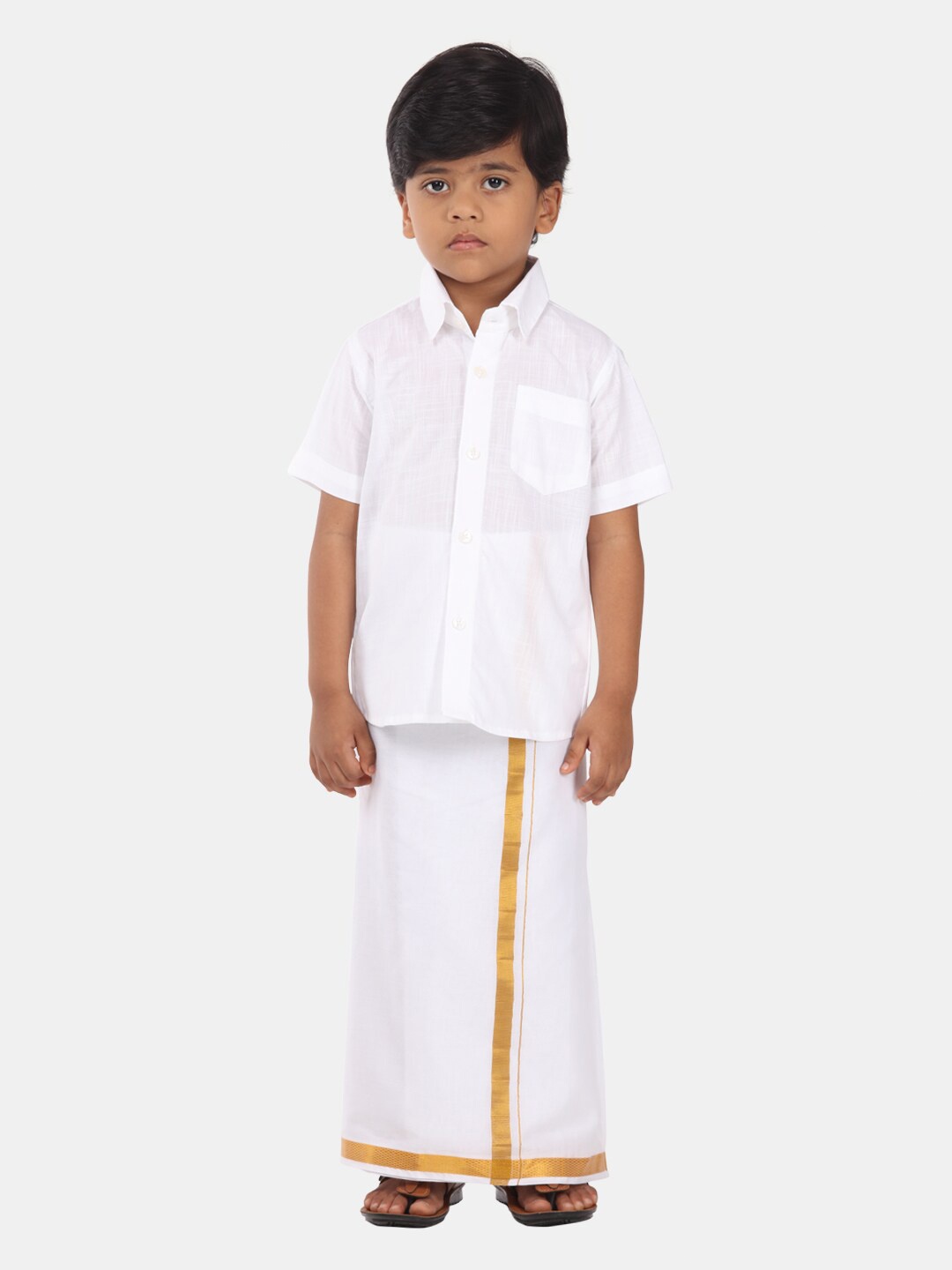 

Sethukrishna Boys Ethnic Pure Cotton Shirt And Veshti Clothing Set, White