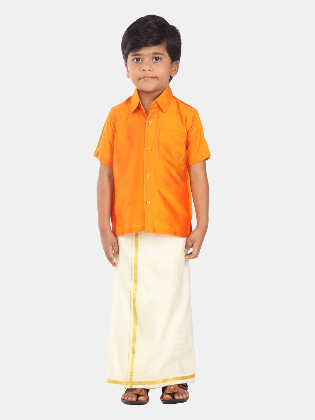

Sethukrishna Boys Ethnic Shirt And Dhoti Clothing Set, Orange