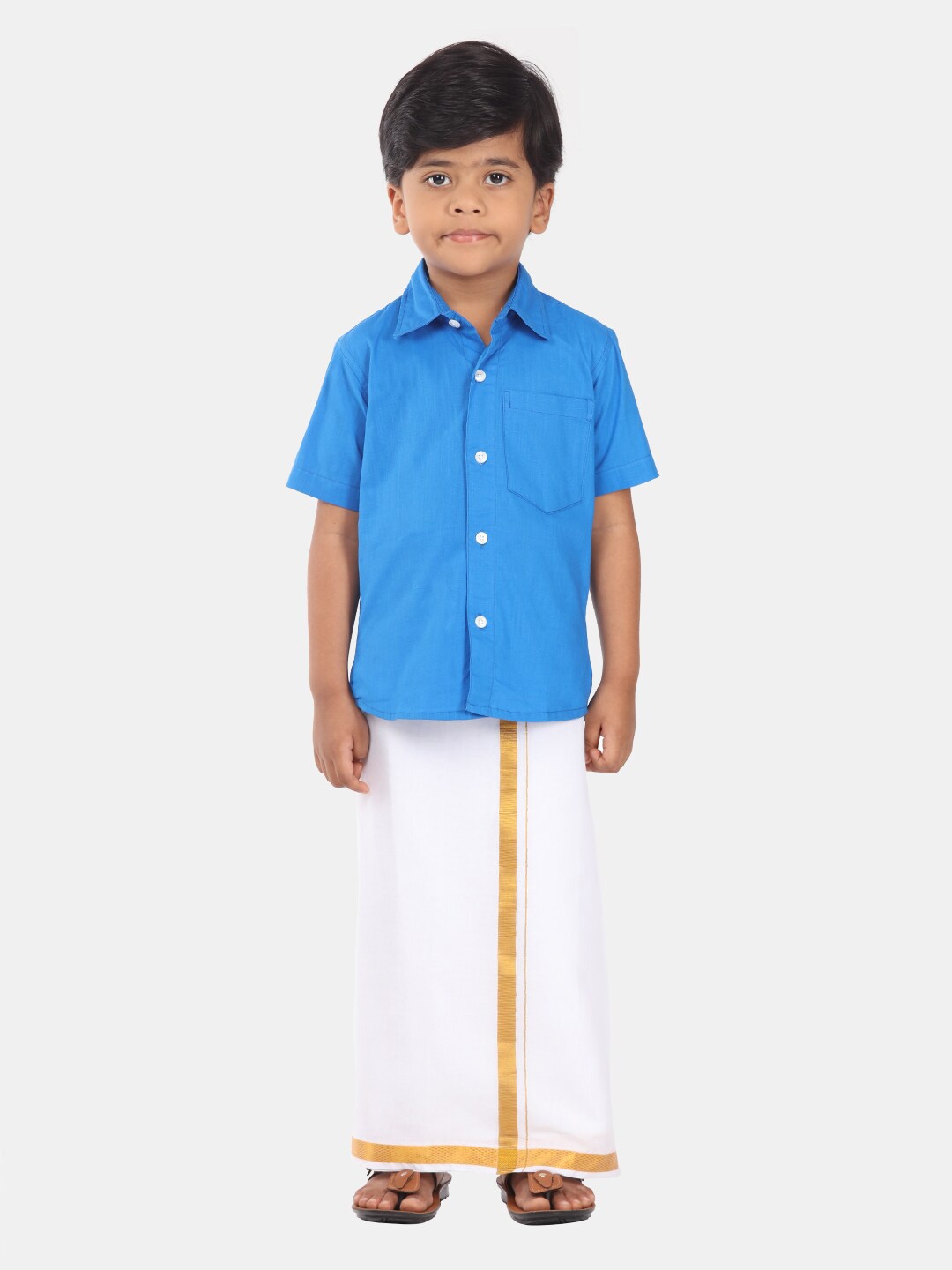 

Sethukrishna Boys Pure Cotton Shirt With Veshti, Blue