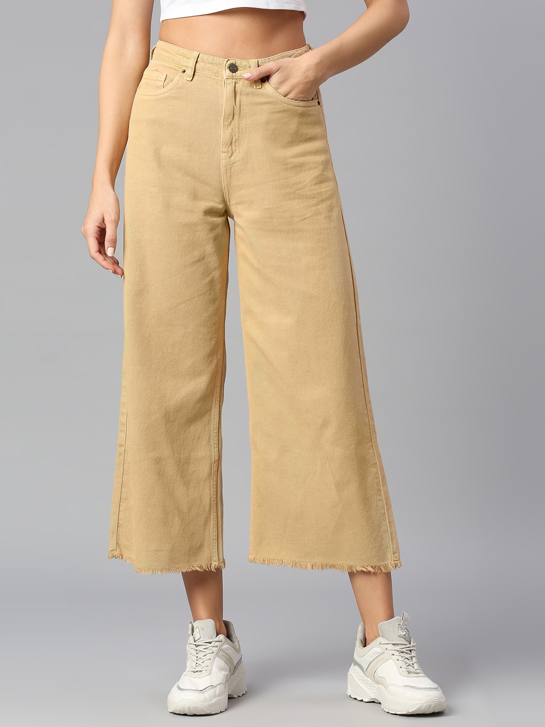 

TARAMA Women Wide Leg High-Rise Cotton Jeans, Camel brown