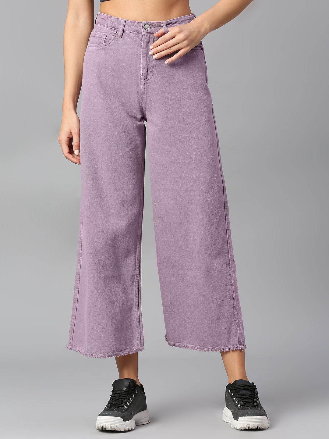 

TARAMA Women Wide Leg High-Rise Cotton Jeans, Lavender