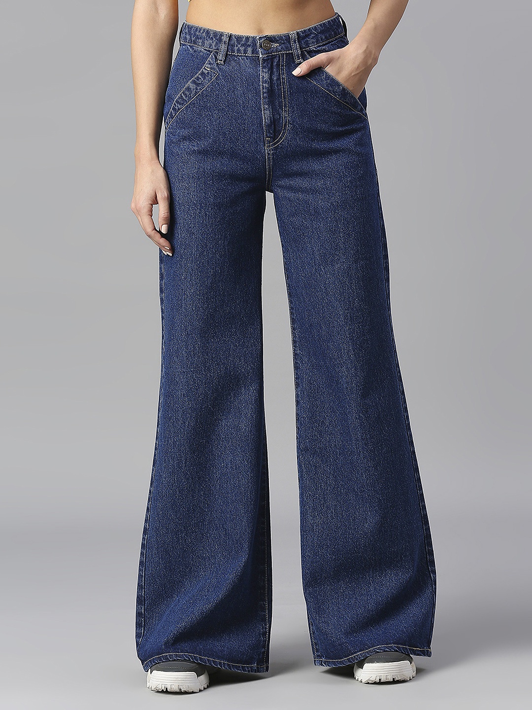 

TARAMA Women Flared High-Rise Cotton Jeans, Blue
