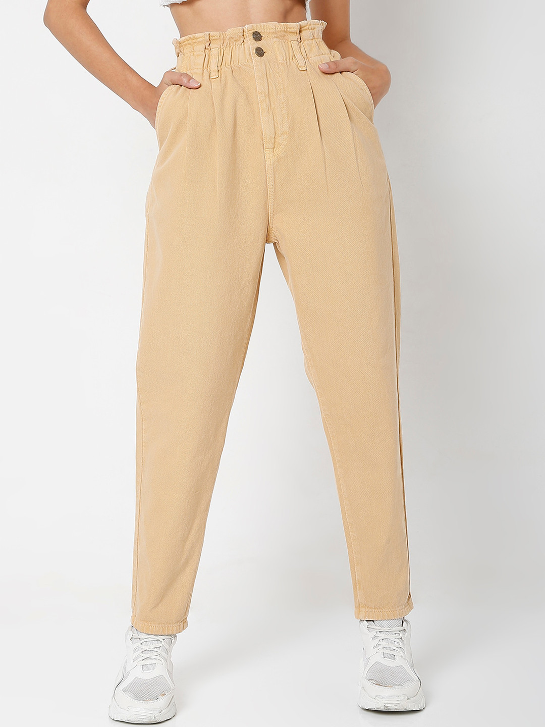 

TARAMA Women Relaxed Fit High-Rise Cotton Jeans, Camel brown