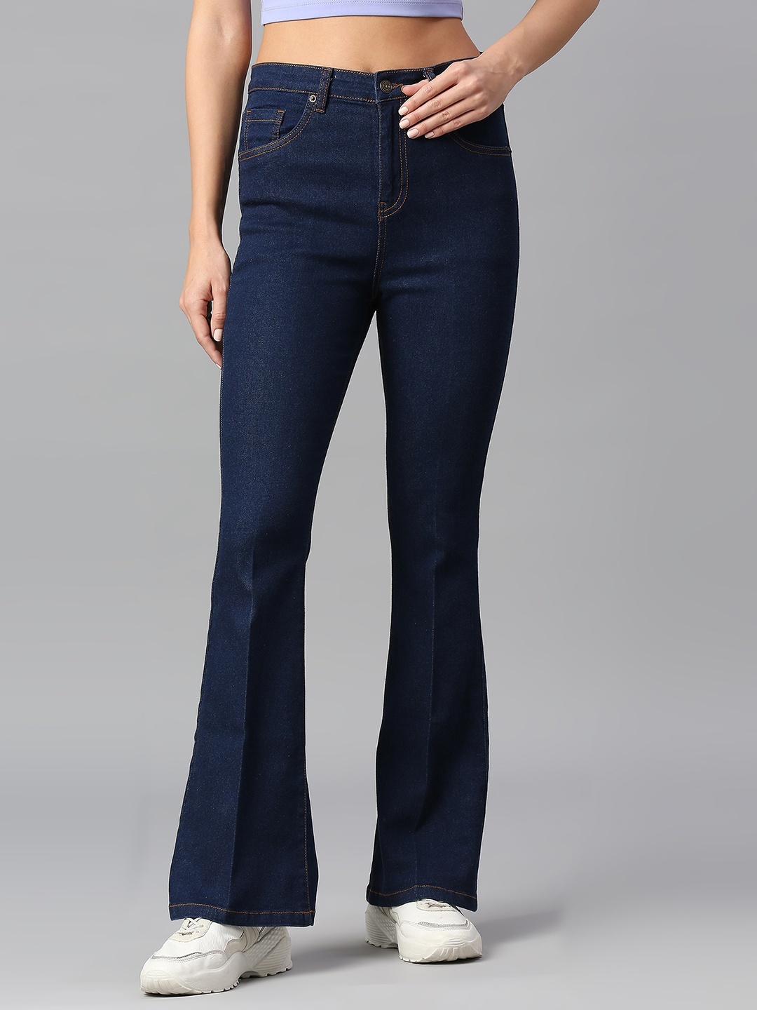 

TARAMA Women Bootcut High-Rise Stretchable Cotton Jeans, Blue