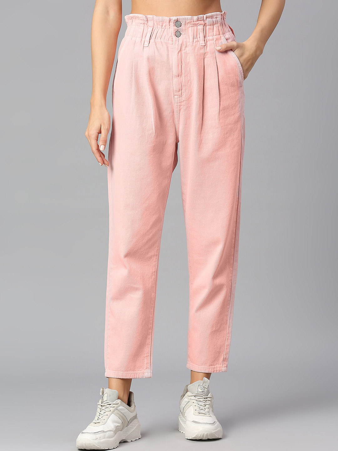 

TARAMA Women Relaxed Fit High-Rise Cotton Jeans, Pink