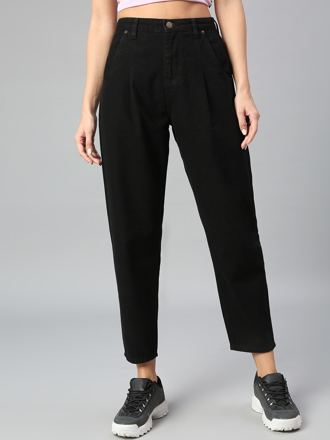 

TARAMA Women Relaxed Fit High-Rise Cotton Jeans, Black