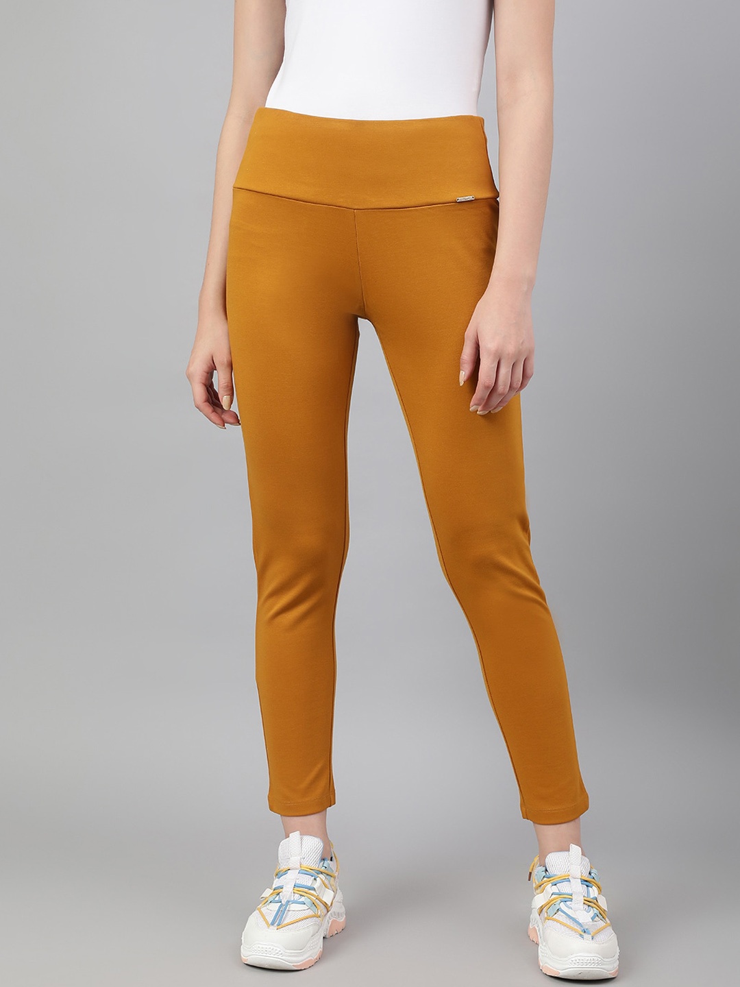 

BESIMPLE Ankle Length Cotton Leggings, Mustard