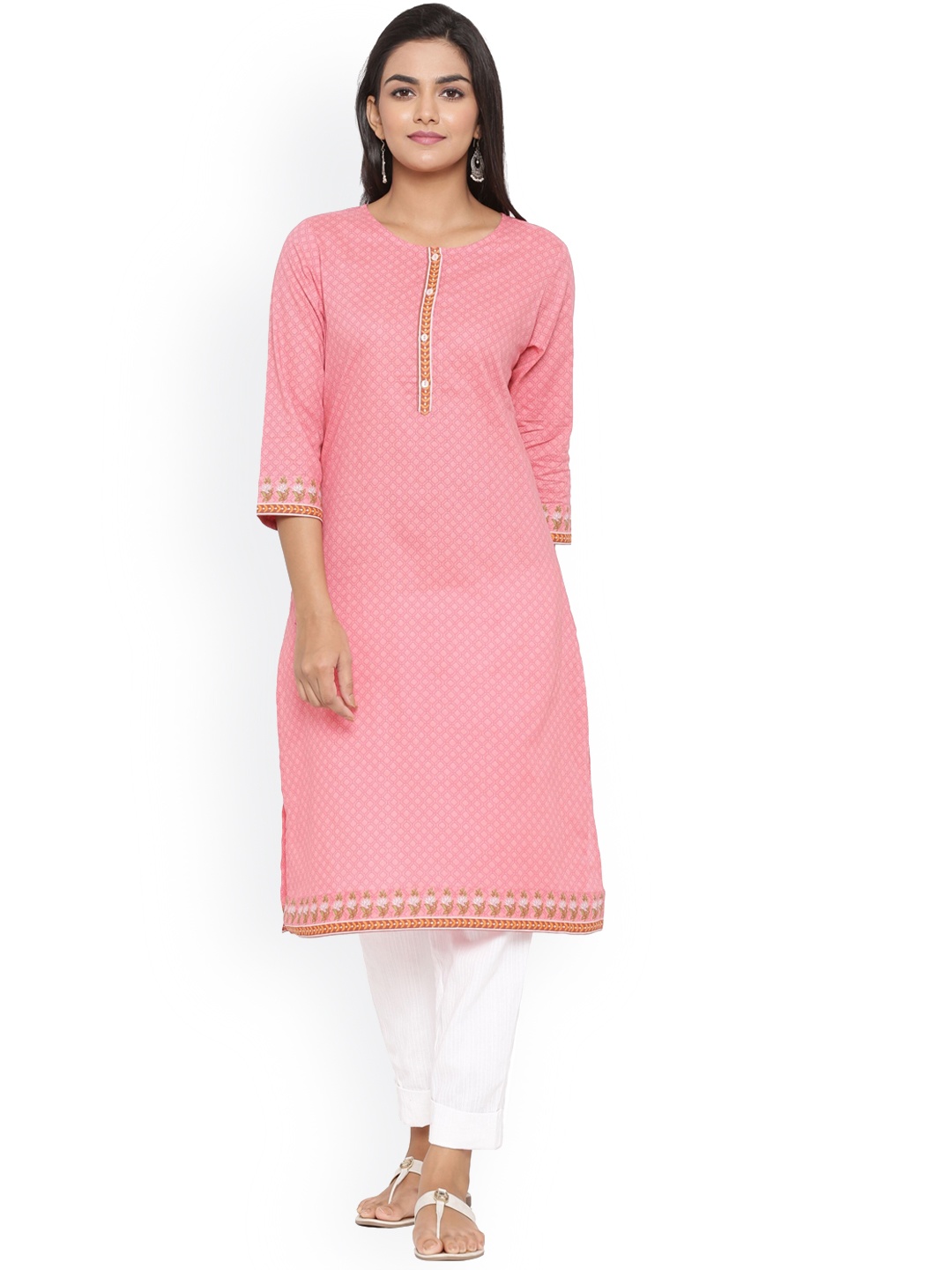 

mirari Woven Design Regular Fit Cotton Kurta, Pink